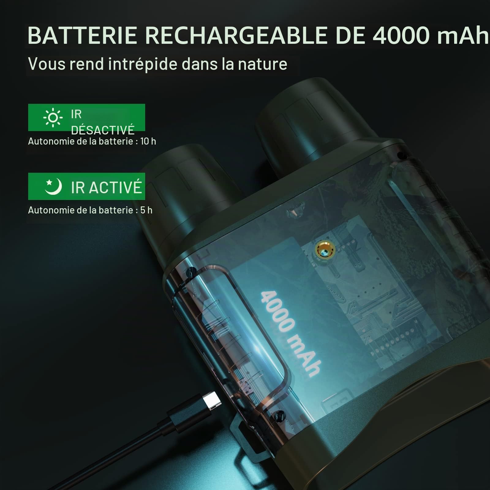 Lunettes de Vision Nocturne zalati Jumelles infrarouges 4K avec Batterie Rechargeable d'affichage de 3 "pour la Chasse