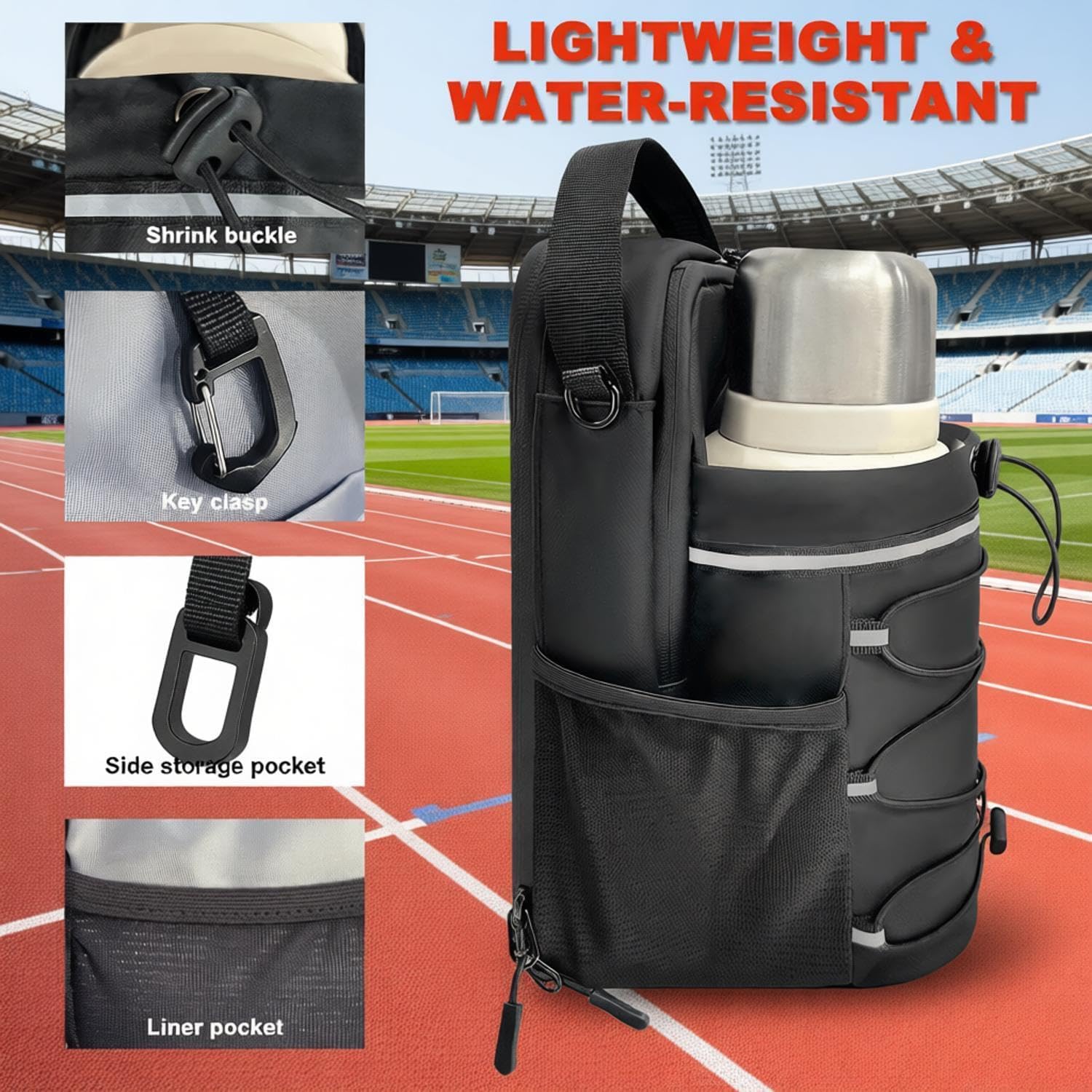Magnetic Gym Bag , 20/36/46oz Heavy -Duty Magnetic Gym Bag with Strong Magnets, Sports Crossbody Water Bottle Holder with 5 big Pocket & Shoulder Strap,Sling Bag for Travel, Gym Accessories