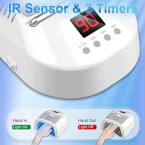 Miniatura 3 de IMENE - Lámpara de uñas profesional LED UV, inalámbrica, 72 W, luces UV para uñas de gel con ventilador, secadora de uñas recargable con mango