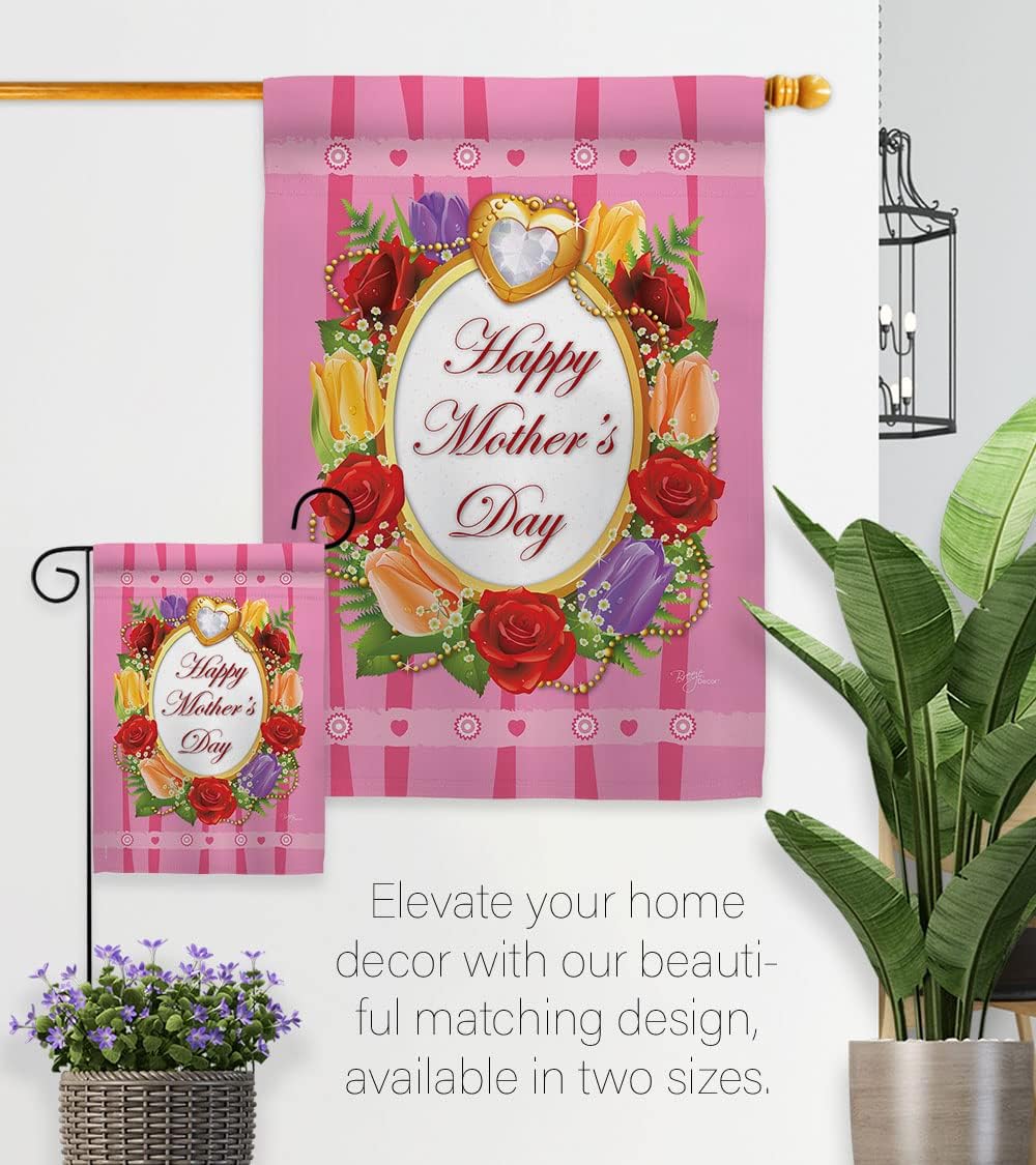 Happy Mother's Day House Flag - Pack Family Mom Mama Grandma Love Flowers Parent Sibling Relatives Grandparent USA Vintage Applique - Banner Small Garden Yard Gift Double-Sided Made In 28 X 40