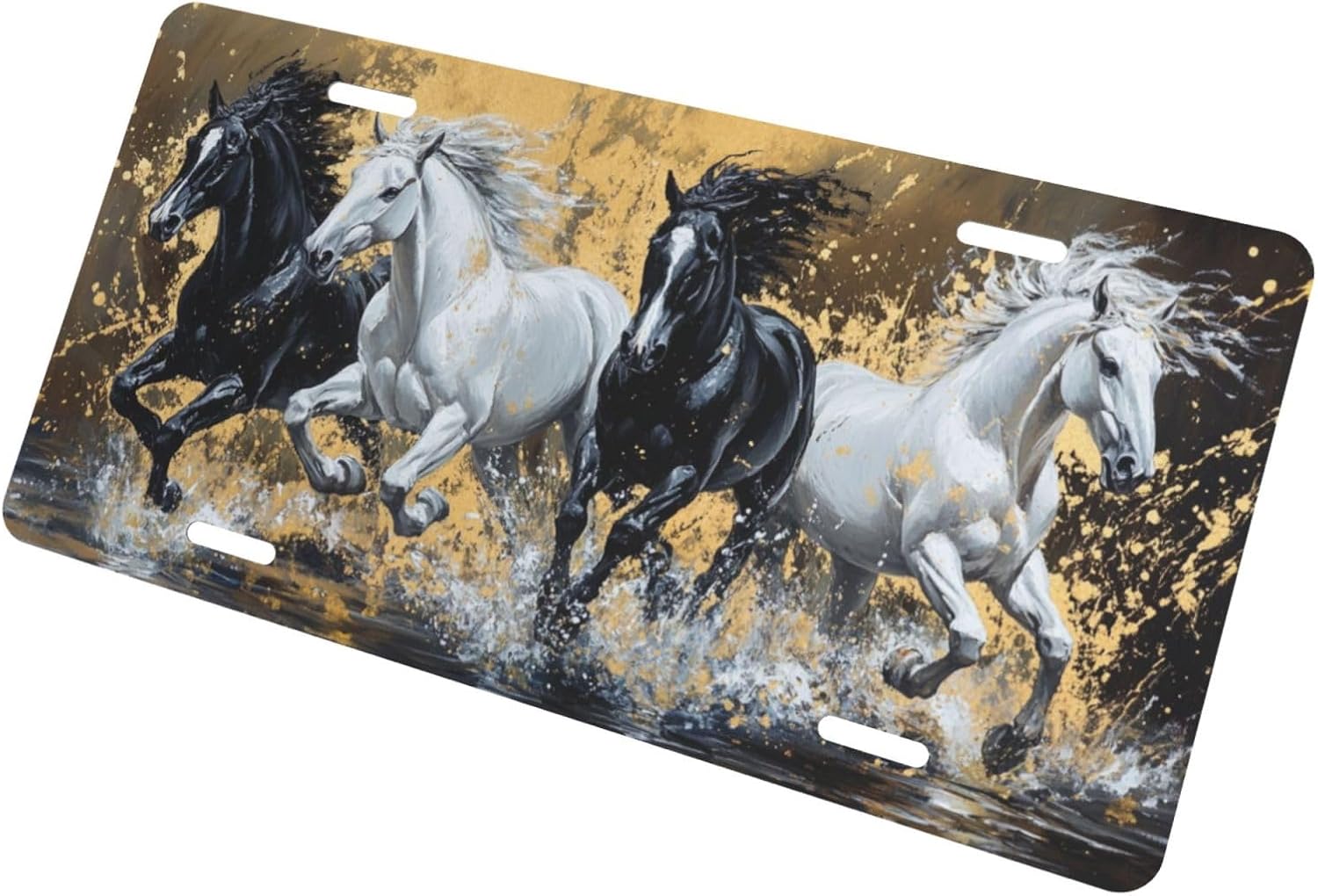 Black White Horse License Plate Decorative Car Front,Metal Car Plate,Vanity Tag,Aluminum Noverlty License Plate Waterproof Colorfast 6×12 Inch image 4