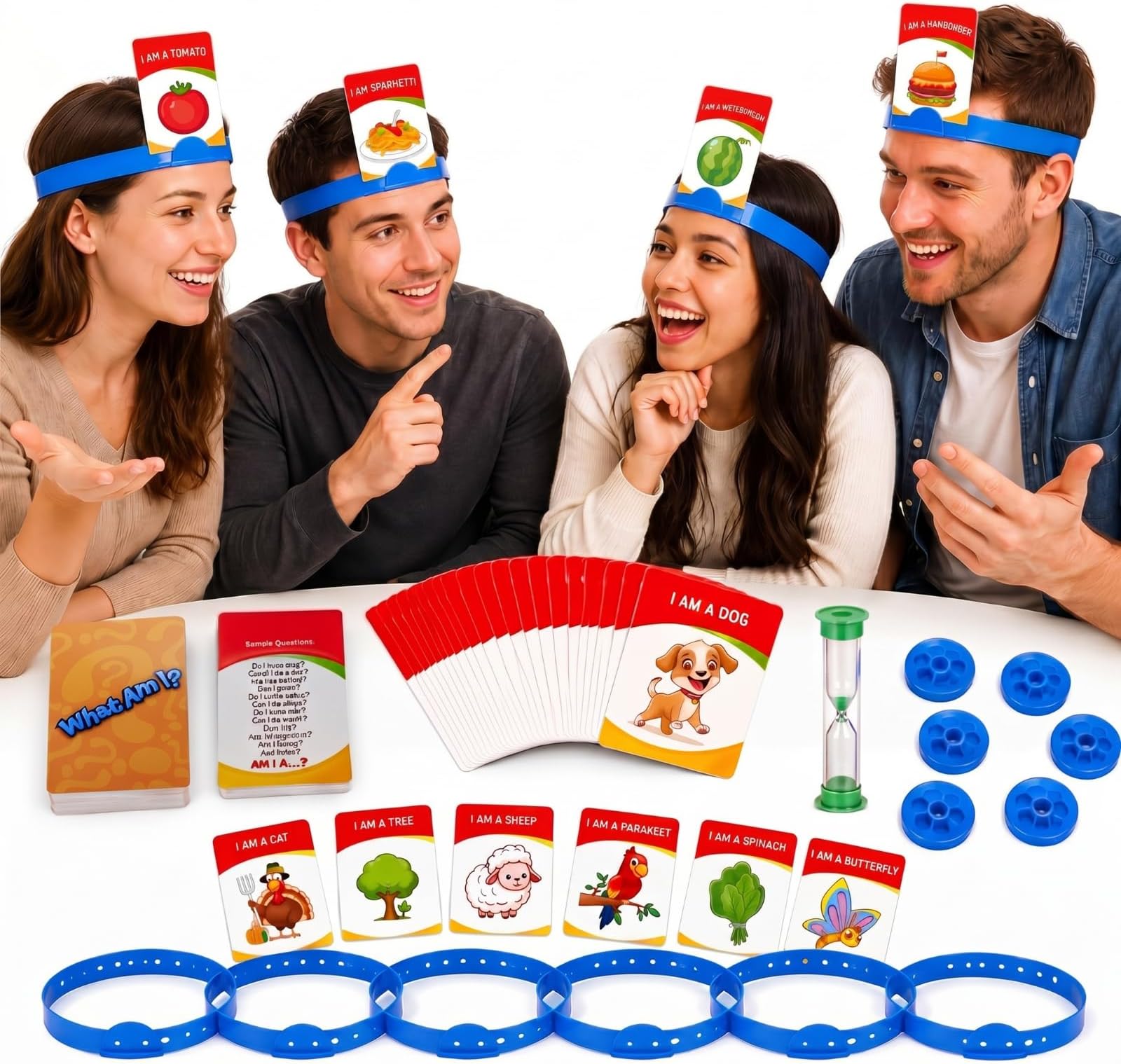 Headband Game Fun Heads Up Guessing Game Quick Question Cards Set Includes Headbands, Picture Cards, Scoring Coins, Sand Clock(Cute Style)