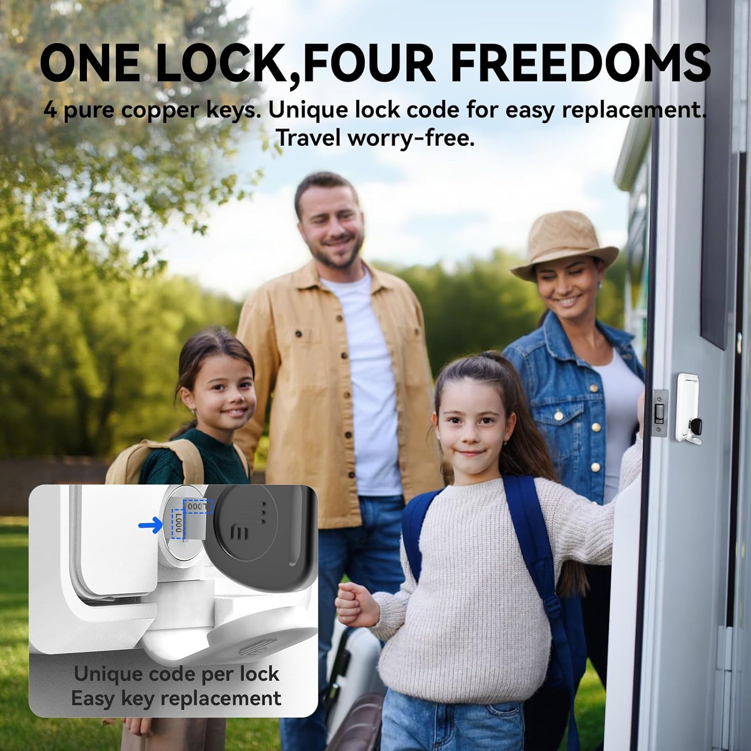 Single Deadbolt RV Lock - White 100% Metal Keyed Entry Door Lock Replacement for Camper, Trailer, Motorhome (2.92"x3.39"x1.35" Lock Hole, 4 Anti-Copy Keys)