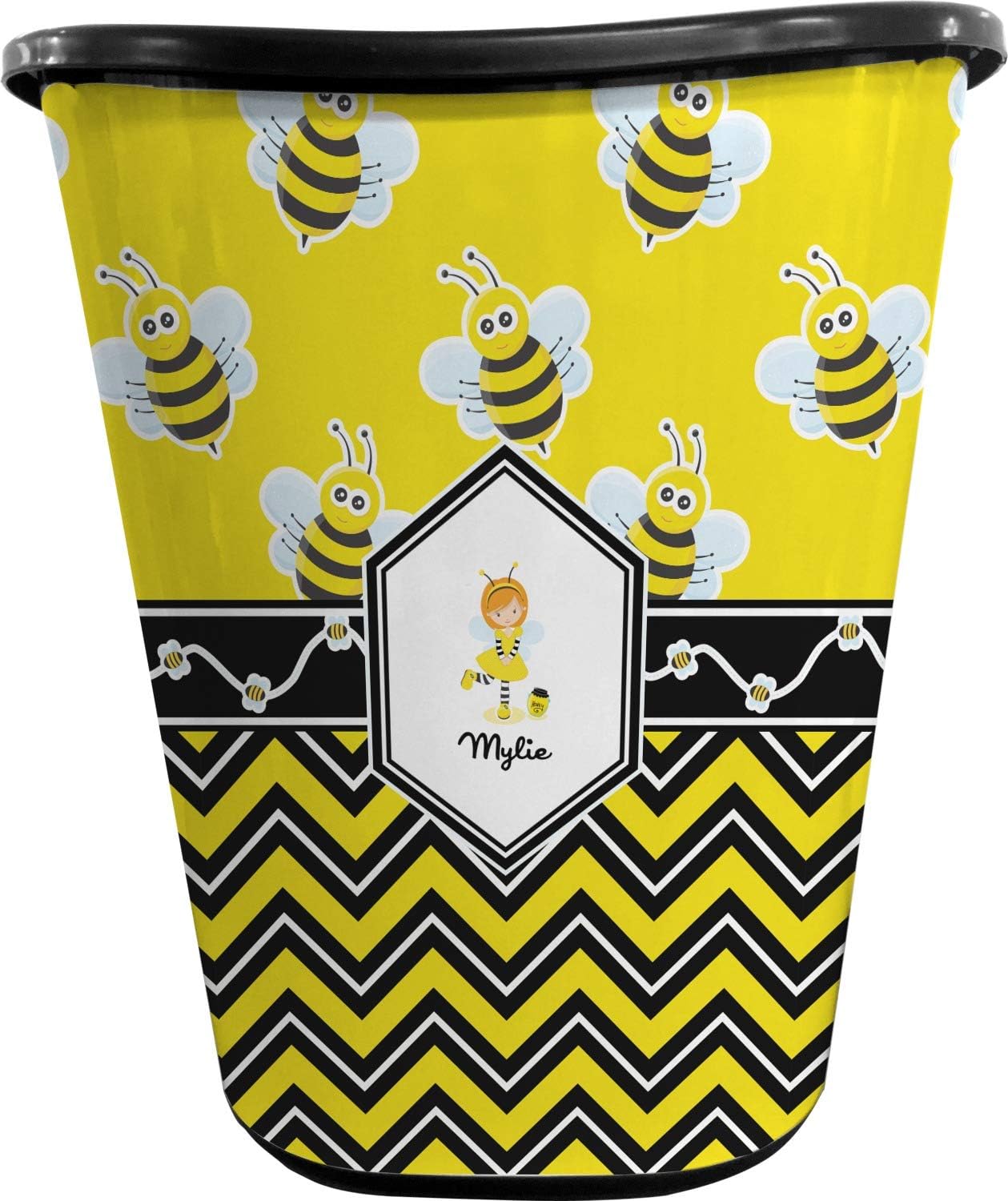 Personalized Buzzing Bee Waste Basket - Double Sided (Black)