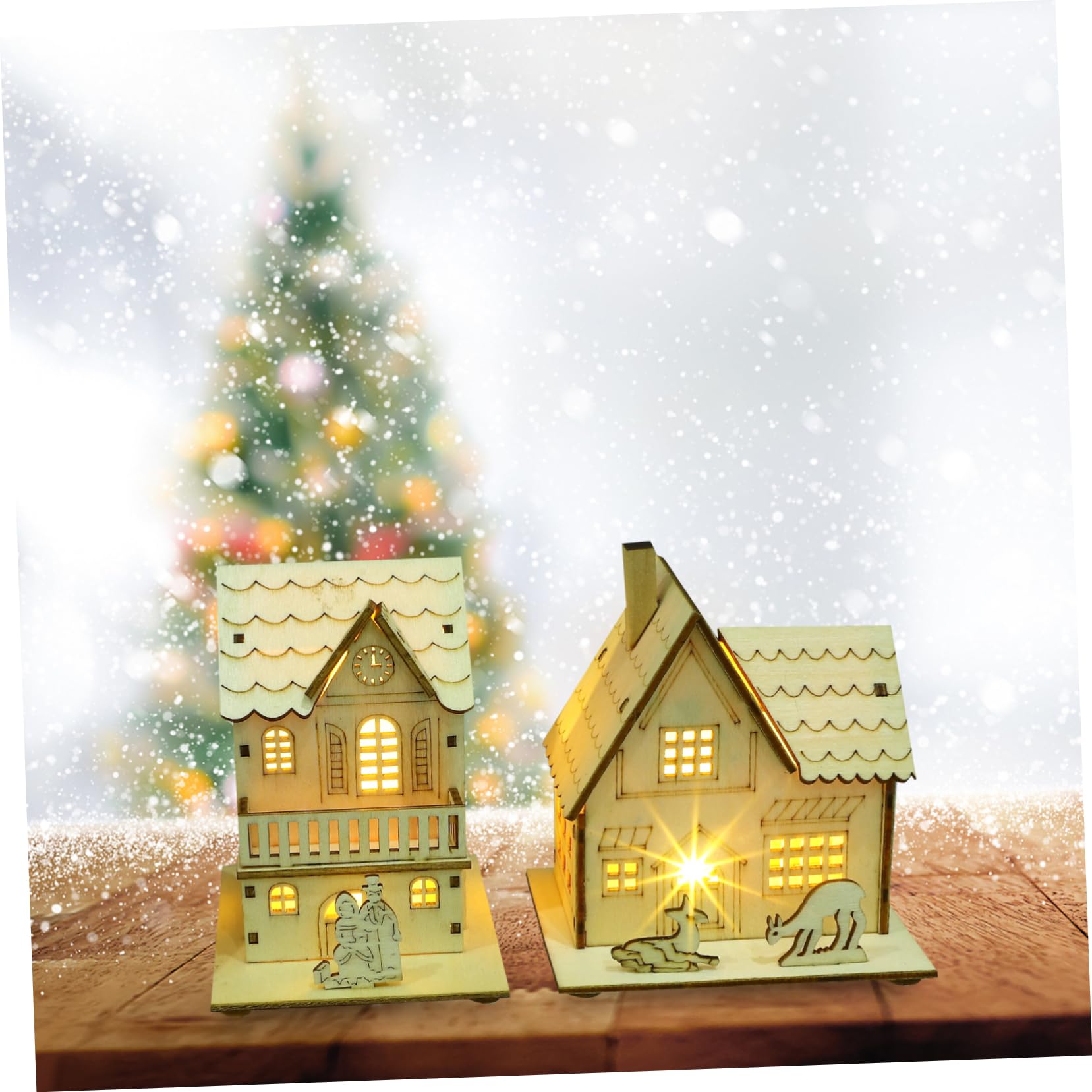 TOPBATHY 5 Sätze Leuchtende Hüttendekoration Aus Holz Feenhafte Partydekorationen Weihnachtsschmuck Weihnachtshausdekoration Leuchtende Hausdekoration Zum Malen Vor Hölzern 3 Stück * 5