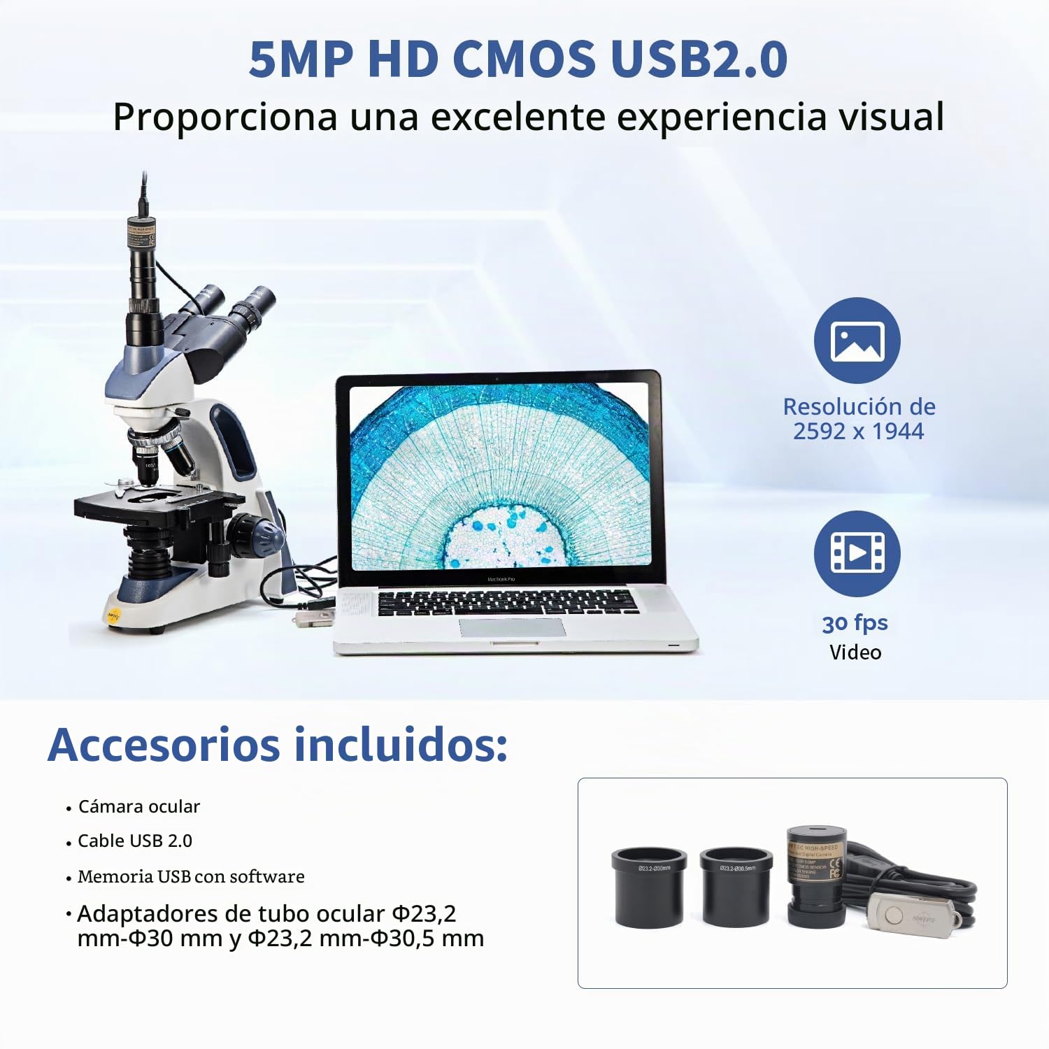 SWIFT EC5R Cámara de microscopio digital de 5,0 megapíxeles para fotografía en color y video, soporte para ocular, conexión USB 2.0, compatible con Windows y Mac