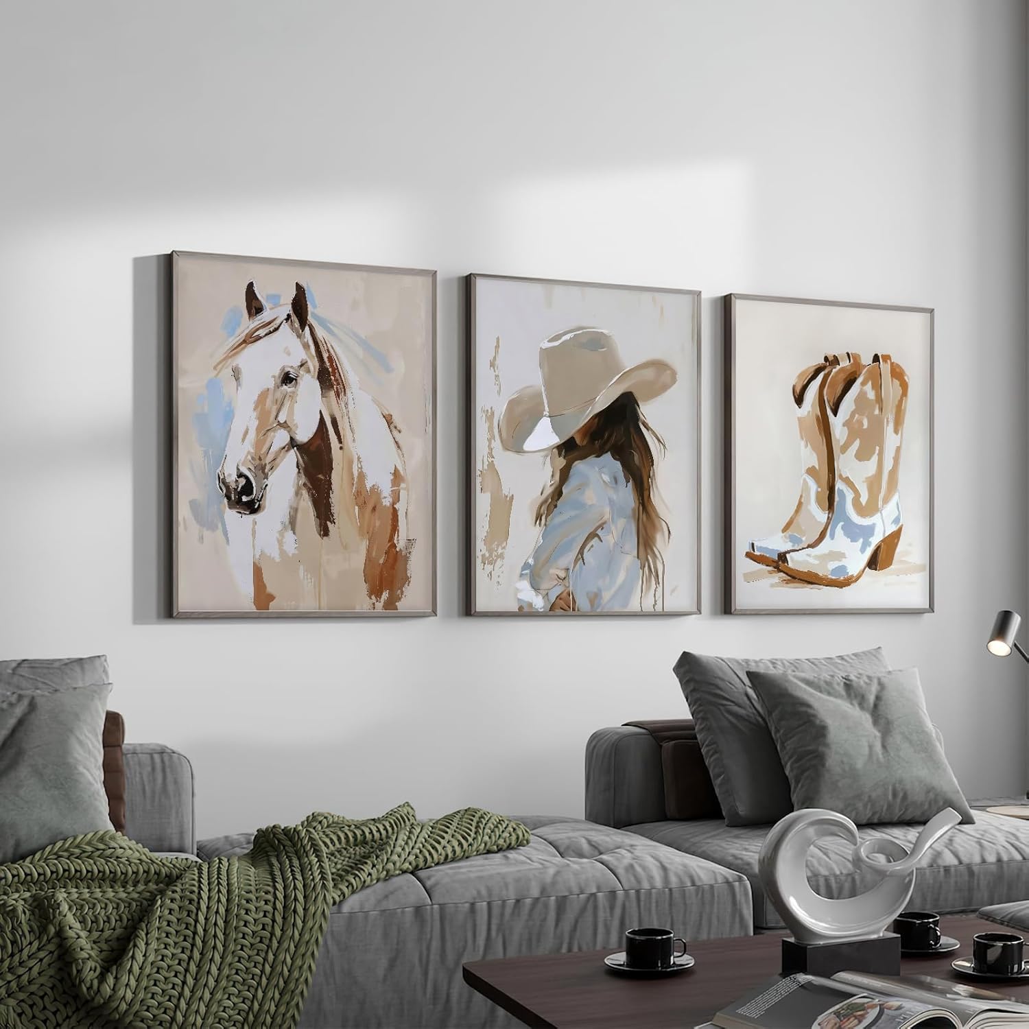 American Country Art Cowgirl Aesthetic Picture 3pcs Western Cowgirl Wall Art Cowboy Boots and Horse Painting Pictures with Hat Cowgirl Print 12x16Inch UnFramed Poster for Living room Bedroom Apartment - Image 3