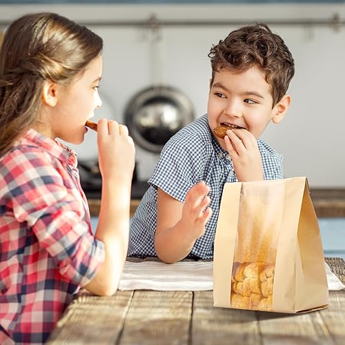 Miniatura 5 de Domensi 100 bolsas de pan de papel para alimentos caseros de 13.7 x 8.2 x 3.5 pulgadas, bolsa grande de papel para panadería con ventana, bolsas de