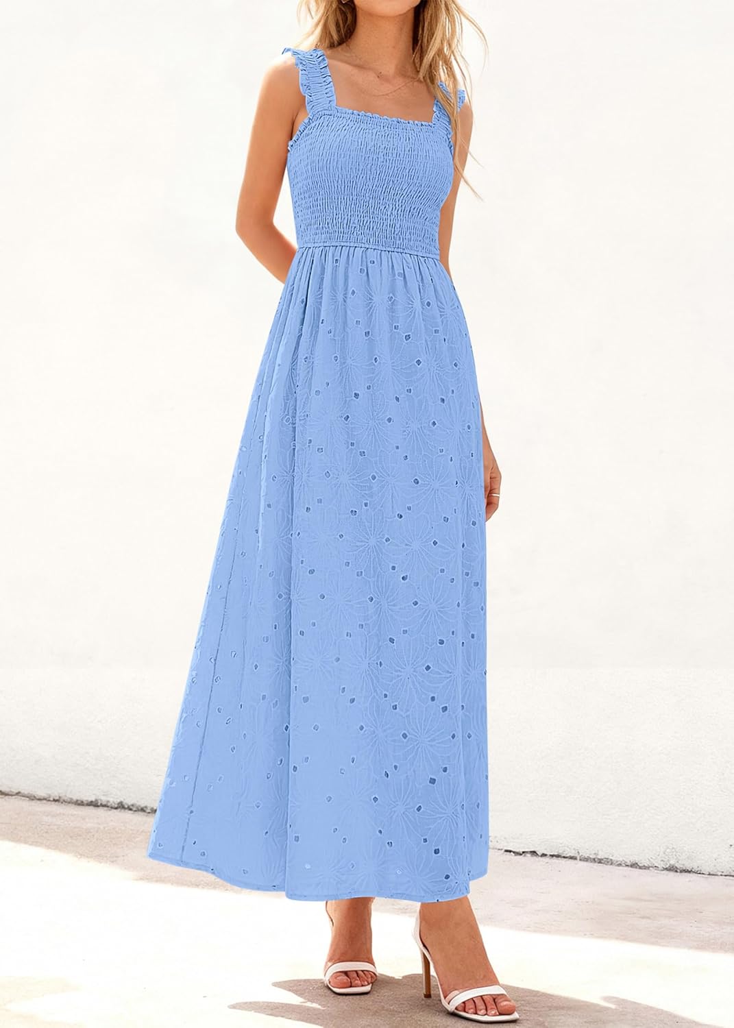 KIRUNDO Summer Lace Dress Vacation Outfits for Women 2026 Wedding Guest Dresses Maxi Beach Boho Sleeveless Cotton Sundress - Image 5