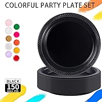 Vista 9 de WELLIFE Black Plastic Plates 9 Inch -150 Count for Party, Plastic Disposable Dinner Plates for Halloween Picnic BBQ