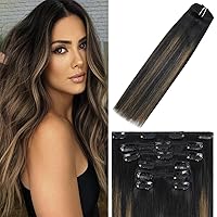 Vista 9 de WindTouch - Extensiones de cabello humano liso con pinzas, color negro azabache, 2.47 onzas, N.° 1, 12 pulgadas, 7