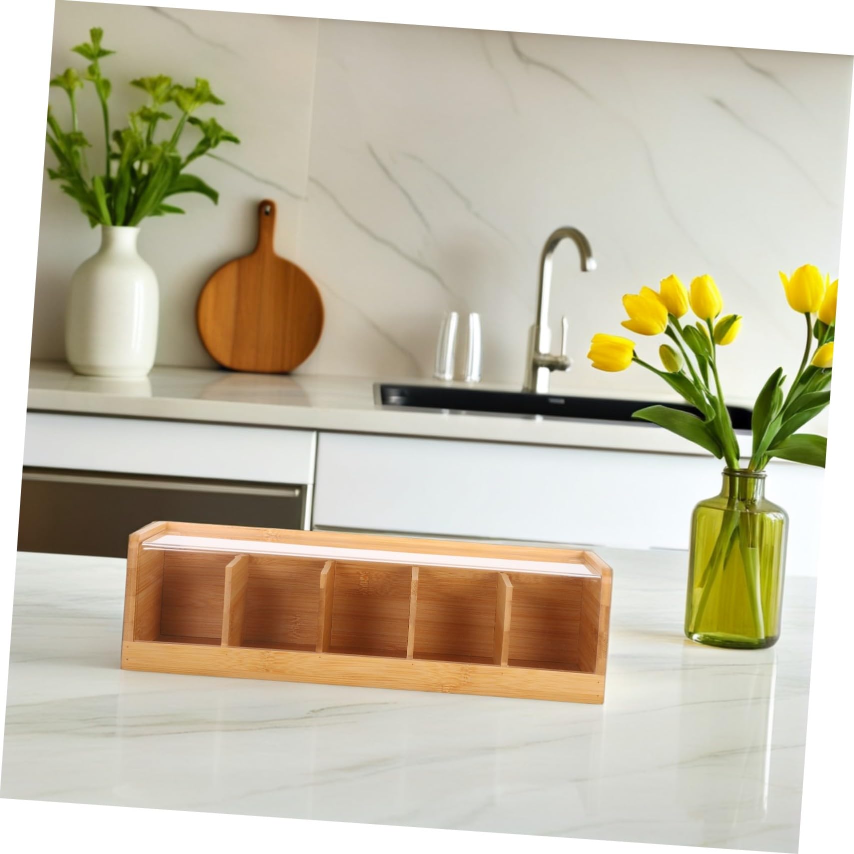 Tea Organizer Box Fächer mit Deckel Luftdicht Versiegelt zur Frischebewahrung Transparenter Staubschutz Stilvolles Design für Küche und Wohnzimmer Vielseitiger