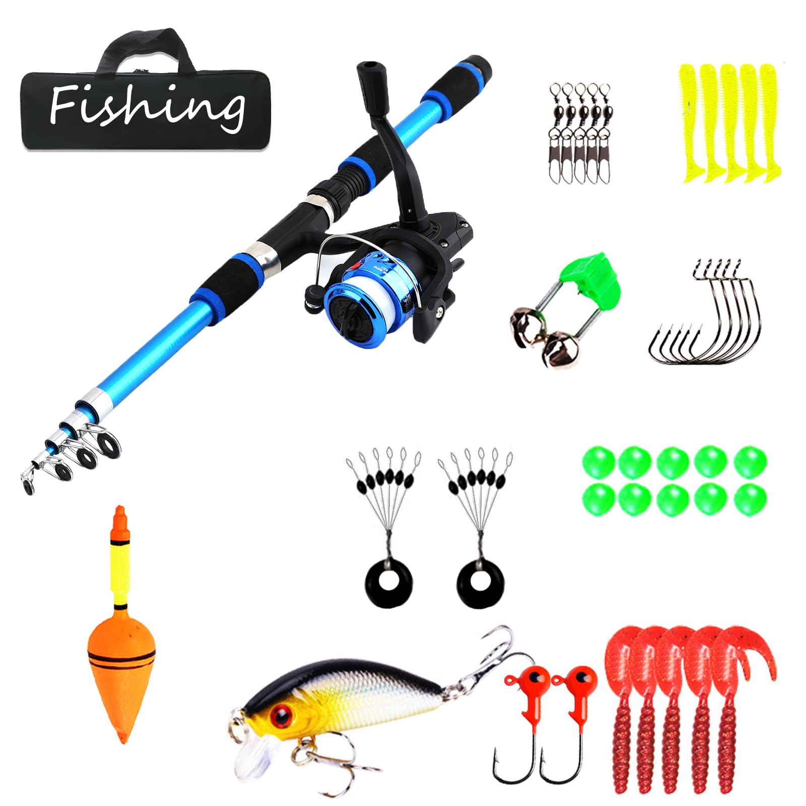 1.8m Angelset für Kinder Kinderangel Starter Set Kohlefaser Angelrute mit Angelrolle Teleskop Angelruten Rolle Angel Zubehör für Kinder von 3-10