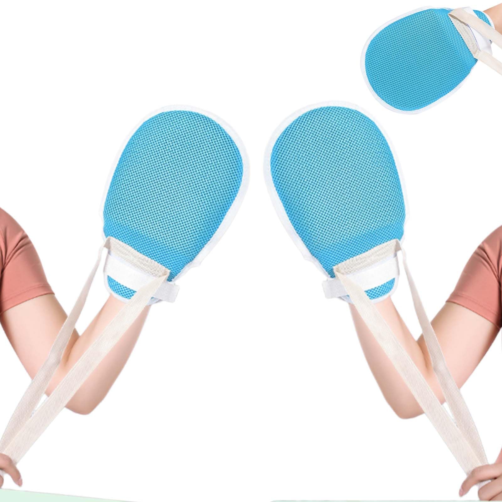 2 PCS Restraint Gloves Hand, Hand Gloves for Patient Care Washable Breathable Mitts Double Mesh With Board and Zipper Design Prevent Finger Harm(Blue)
