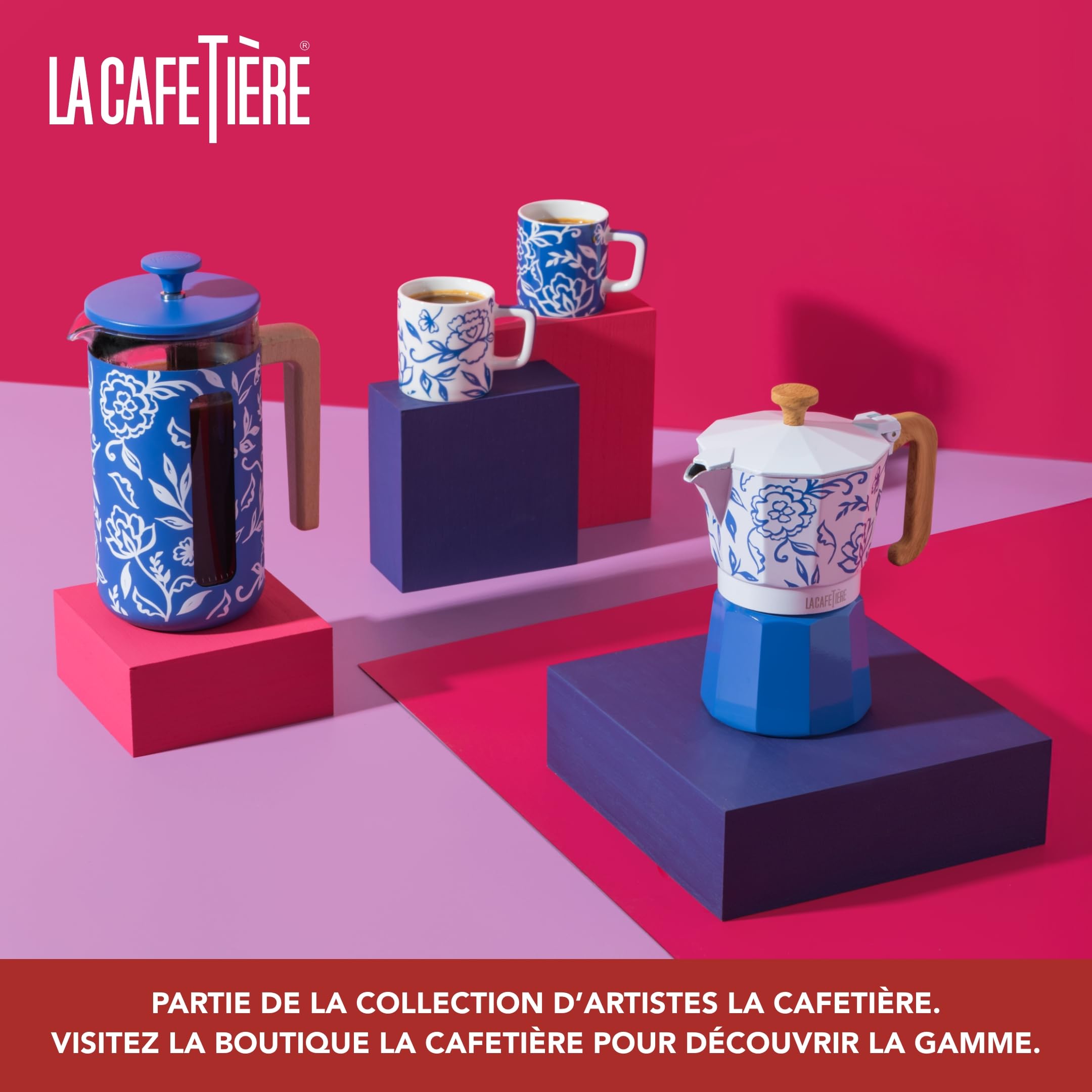 La Cafetière Pisa Grande cafetière à Piston Facile à saisir 8 Tasses 1 L avec Motif Floral, en céramique résistante à la Chaleur, idéale pour Le thé en Vrac et Le café moulu, Blu Fiorato