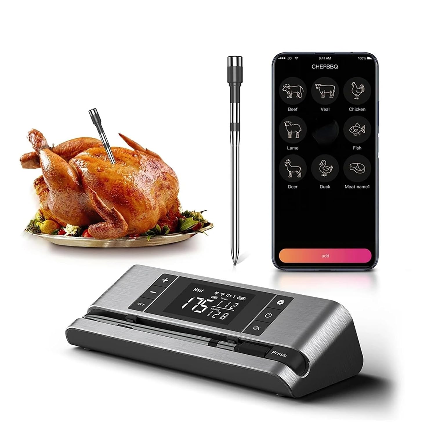 Smart Bluetooth Wireless Meat Thermometer for Grilling, Oven, Smoker, and Air Fryer Cooking