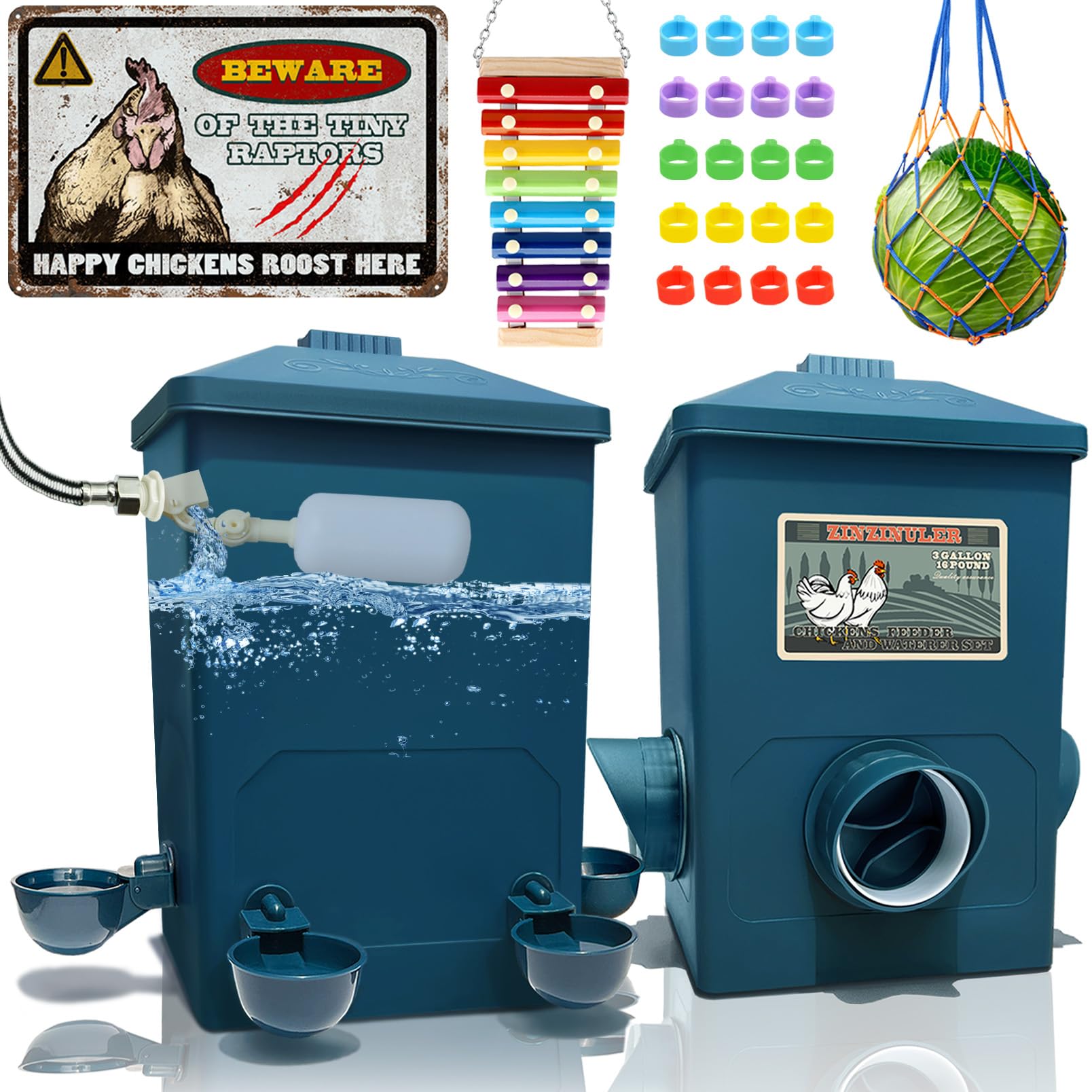 ZINZINULER Float Controlled Chicken Feeder and Waterer