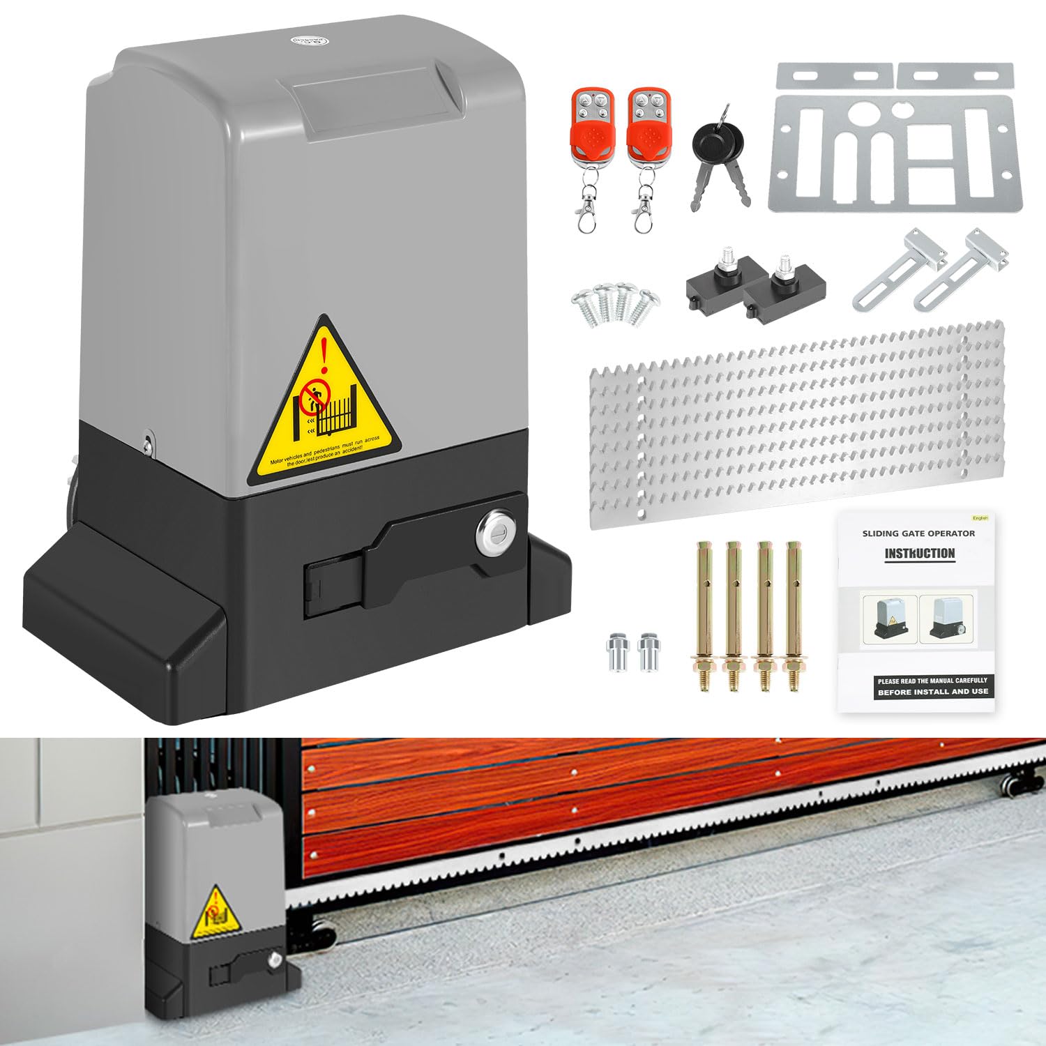 370W 800 kg Motore Cancello Scorrevole Porte Scorrevoli per Operatore, con 2 Telecomandi Apriporta Automatico Operatore per Giardino Garage
