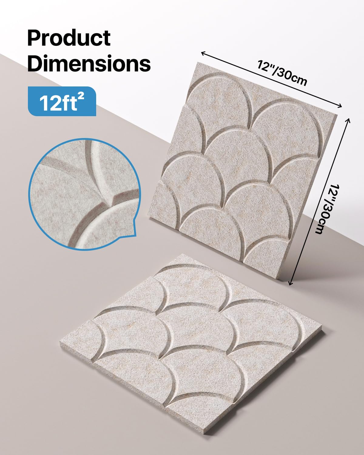 Soundsbay Pannelli Fonoassorbenti Autoadesivi 12 Pezzi Beige 30x30x0.9cm | Isolamento acustico, in poliestere per per trattamento decorazione da parete, Pannello fonoassorbente