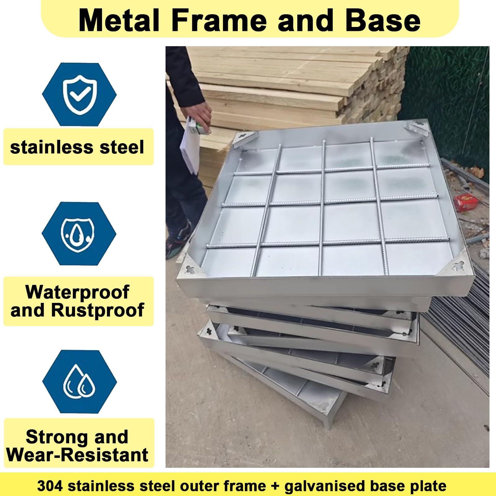 Tapa de Registro empotrada de Acero Inoxidable para losas de baldosas. Tapa Rectangular para Tanque séptico para Uso en Exteriores. Inspección de Aguas residuales y Drenaje Pluvial (6 x 8 PU