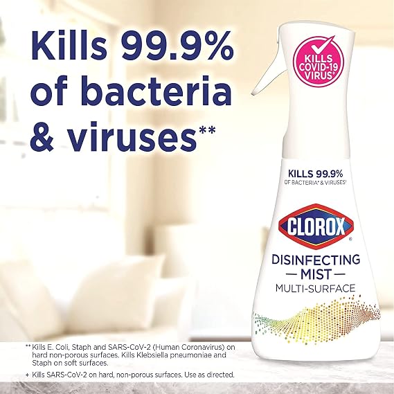 Clorox Cleaning Bundle - Disinfecting Mist Lemon and Orange Blossom Scent (1 Spray Bottle & 1 Refill, 16 Fl Oz Each) Disinfecting Wet Mopping Cloths, Rain Clean Scent (2-Pack, 24ct Each)
