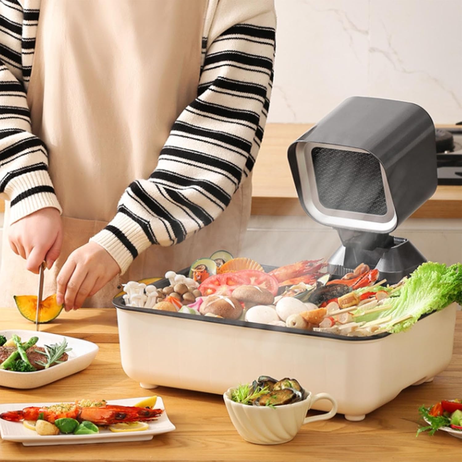 Desktop Range Hood, Portable Mini Cooker Hood with Low Noise, Adjustable Height & Angle, Dual Reusable Filters for Hot Pot, BBQ, Indoor Cooking (USB Powered)(White)