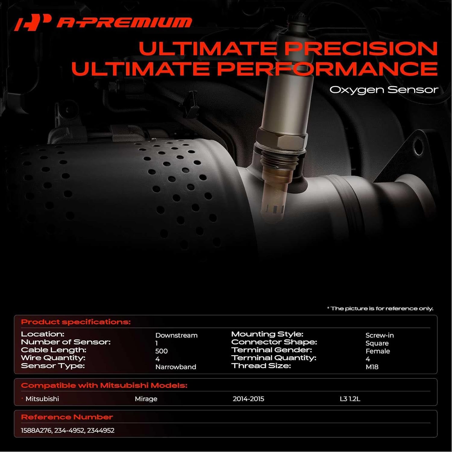 A-Premium O2 Oxygen Sensor Compatible with Mitsubishi Mirage 2014-2015, L3 1.2L, Petrol, Downstream, Replace# 1588A276