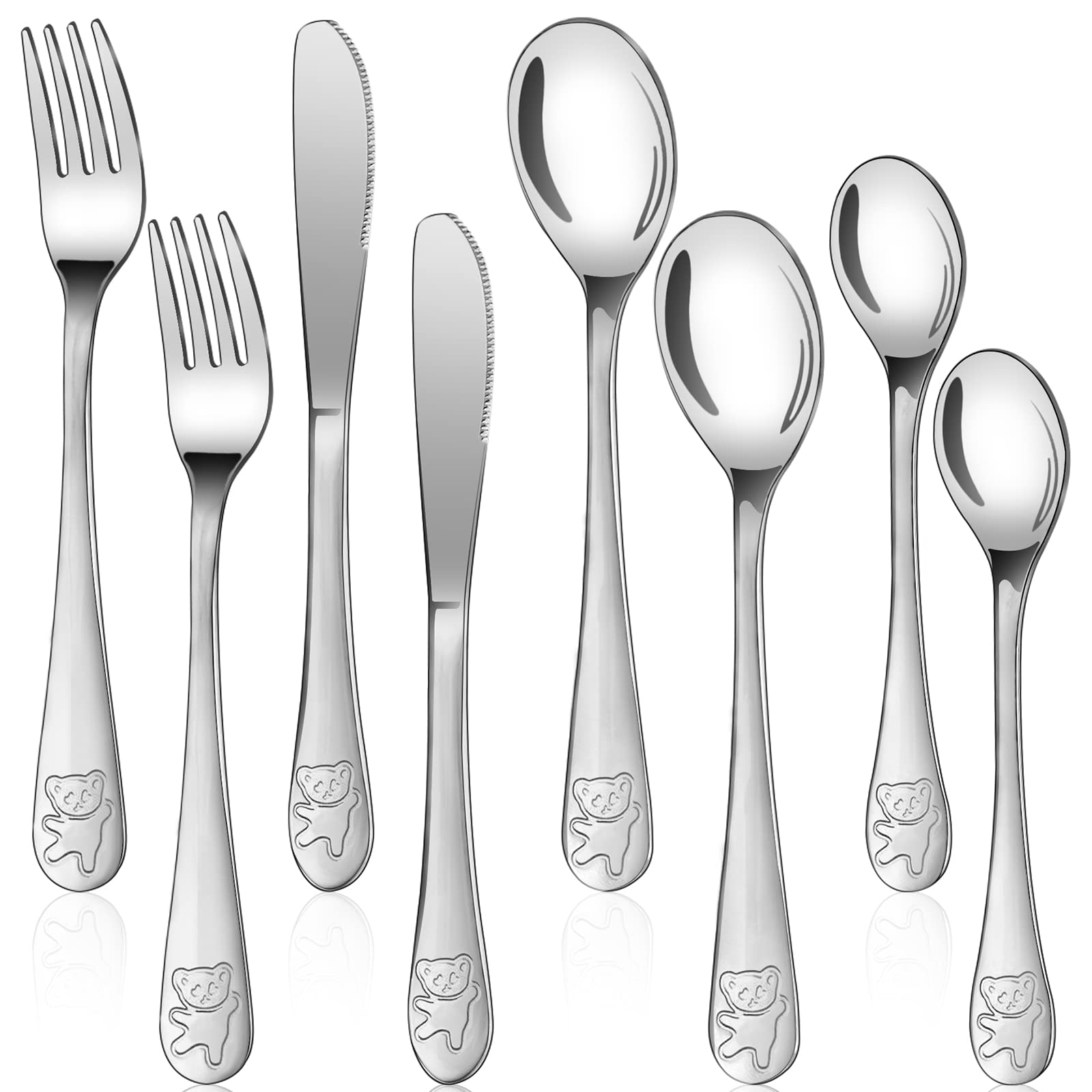 Set De 8 Couverts Enfants Bomtop En Inox - Fourchettes, Couteaux, Cuillères Avec Motif Ours