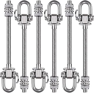 SELEWARE Set of 6 Swing Hanger, Swing Bolts M10 x 9.3", Stainless Steel Heavy Duty Swing Hooks for Wood and Steel Beam Yoga Hammock Chair Porch Swing Sets Seat, 1800LB Capacity