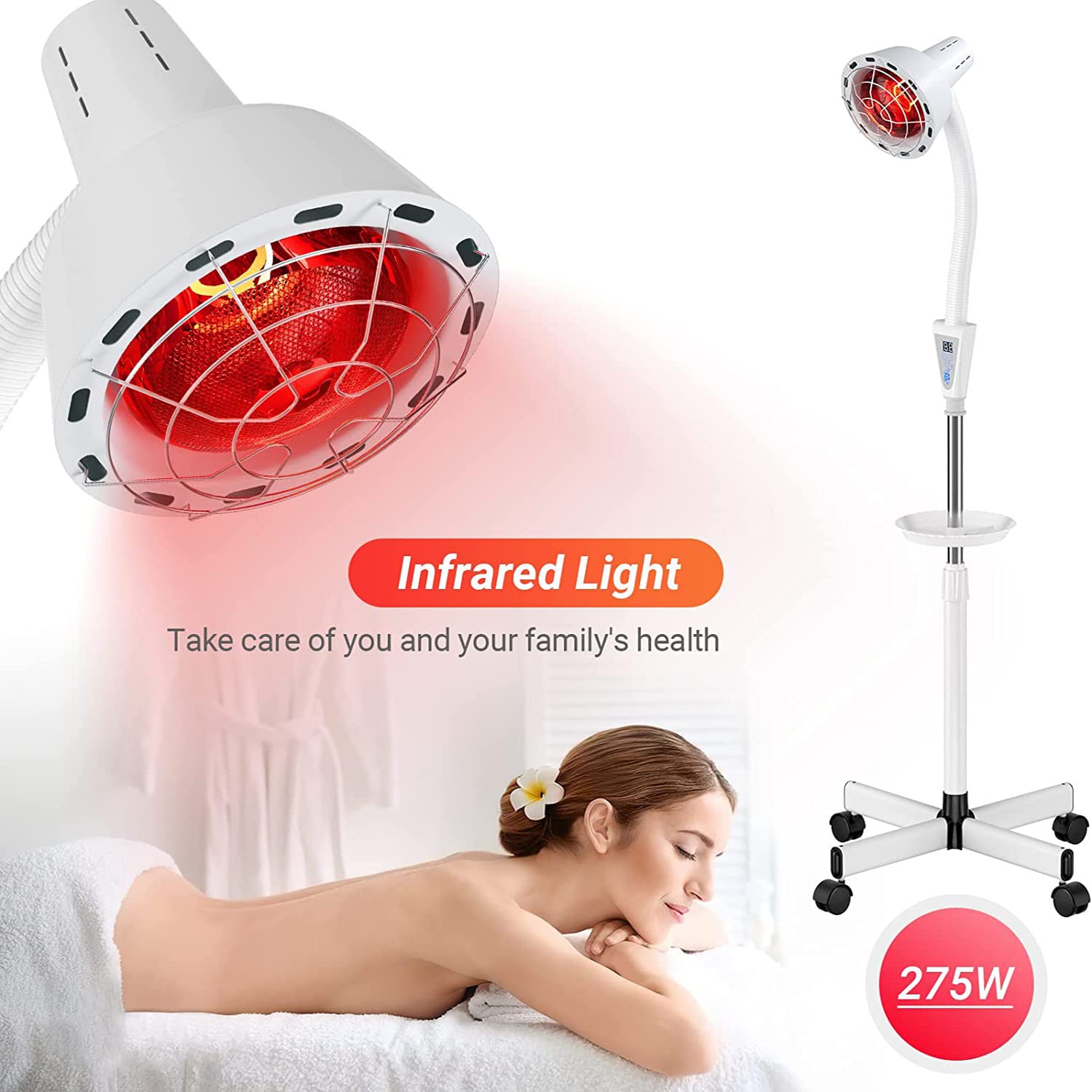 Cozion Lampada a infrarossi riscaldata 275w, lampada infrarossa lampada a infrarossi regolabile con vassoio, luce infrarossa domestica, luce rossa riscaldamento luce