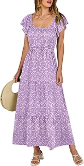 ANRABESS Women’s 2024 Summer Casual Maxi Dress Flutter Sleeve Scoop Neck Smocked Tiered A Line Flowy Beach Long Sun Dresses