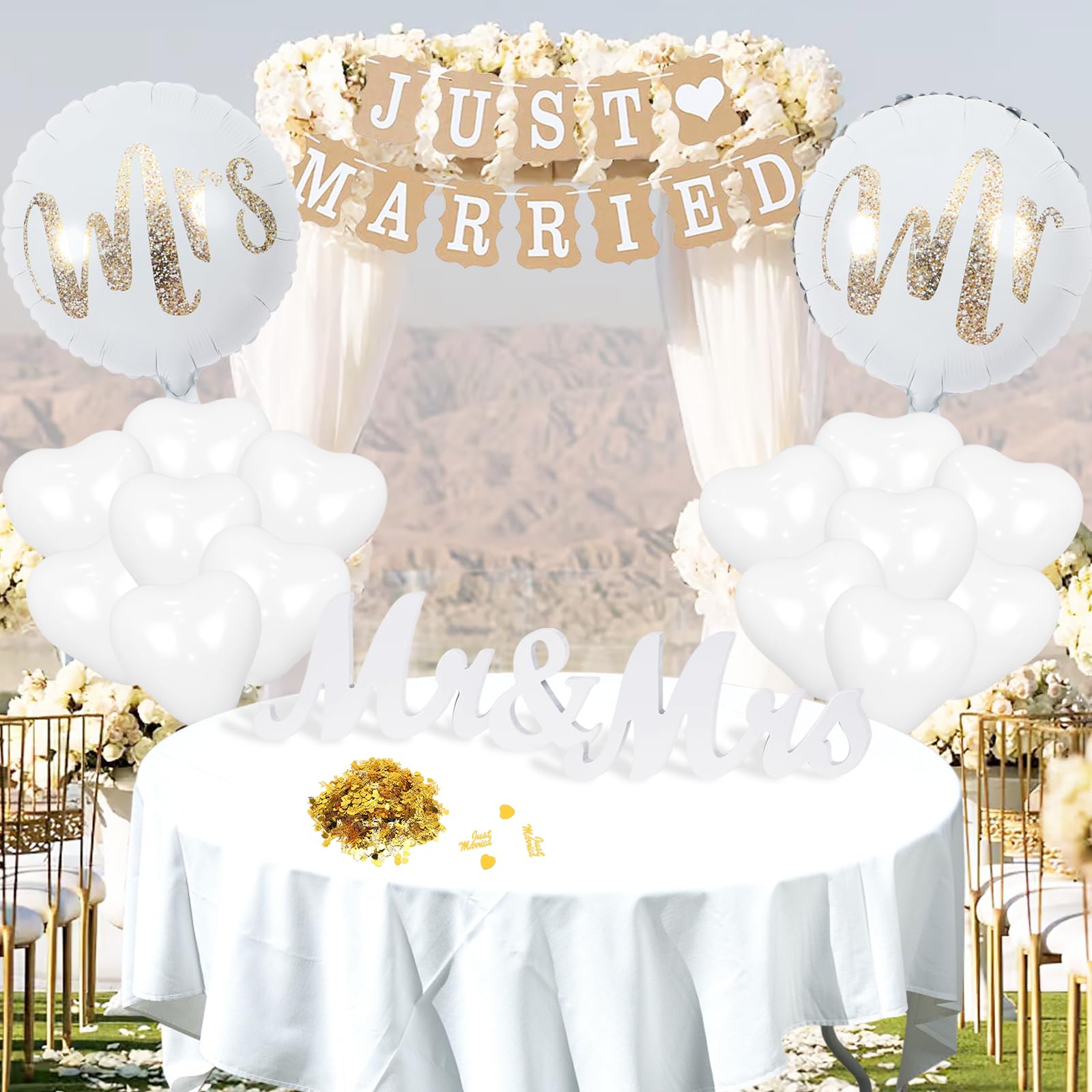 Decoracion Iglesias Bodas Juego De Decoración De Boda, Guirnalda Con 23  Globos, Mr \u0026 Mrs Carteles Decoracion Boda, image size:1600x1600