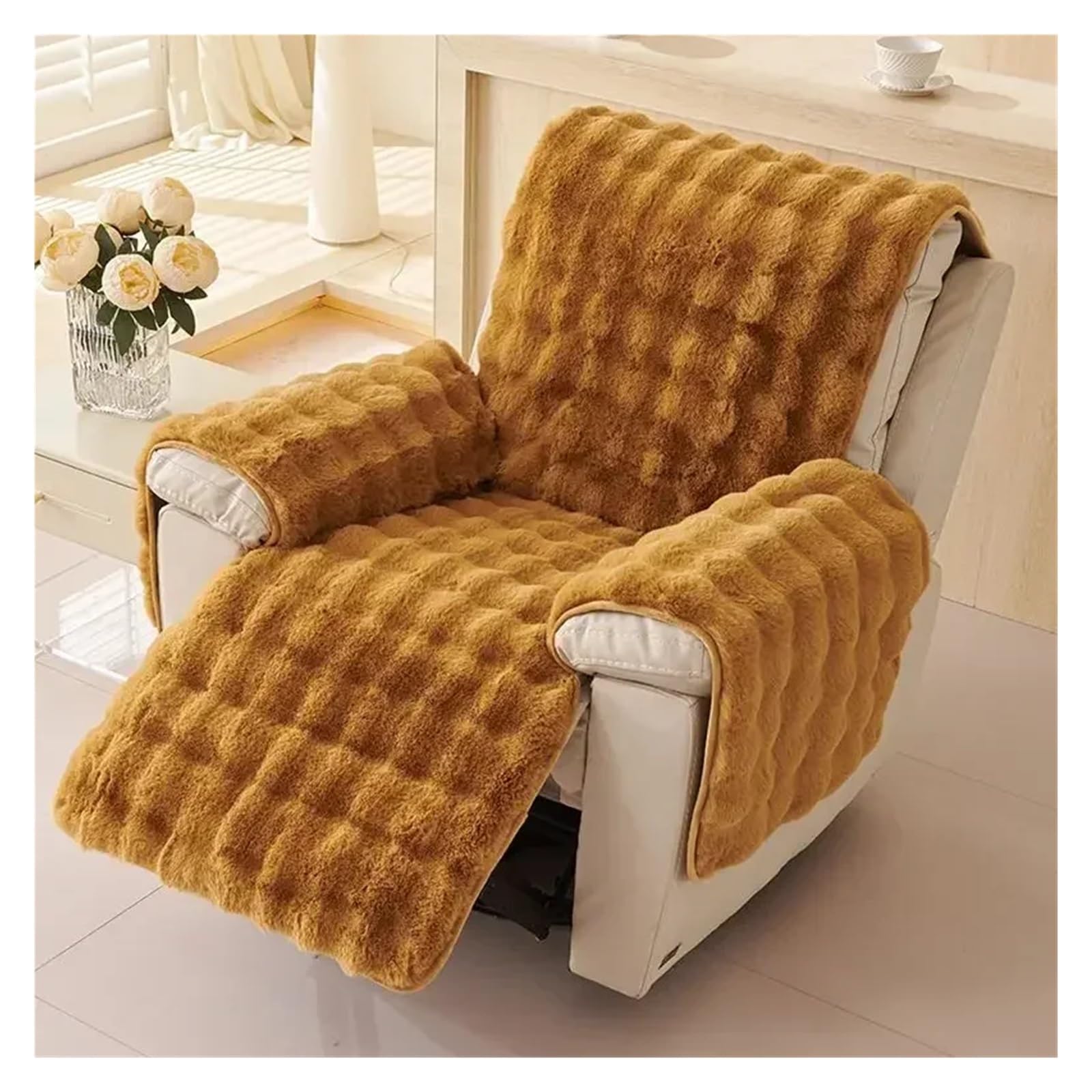dwustronny pokrowiec na sofę, Pokrowiec na fotel rozkładany pluszowy 1-osobowy 60x225 cm wielokolorowy(Light Brown)