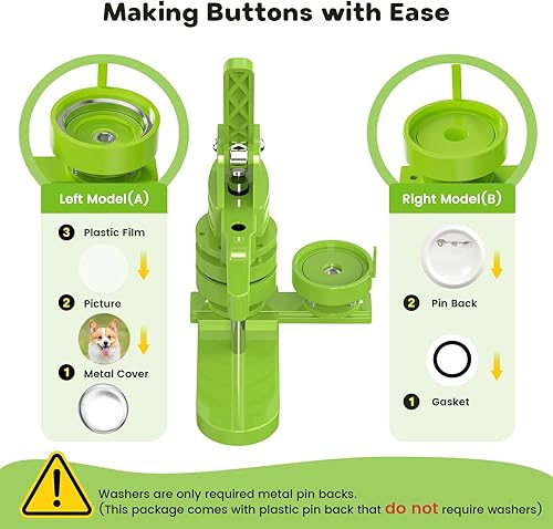 Miniatura 8 de Aiment Máquina para hacer botones de varios tamaños, 200 unidades, fabricante de insignias de 1.25 + 2.25 pulgadas para niños, máquina de prensa de