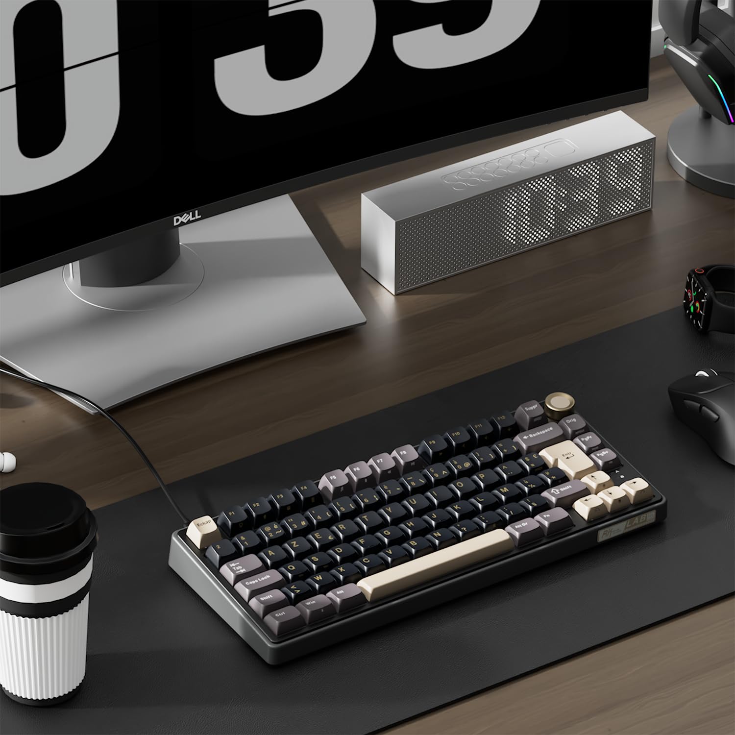 RK ROYAL KLUDGE R75 Teclado Mecánico, Teclado Gamer Cableado 75% AZERTY con Gasket Mount, Rueda de volumen, Interruptor Creamy Lineal Hot-Swap, Teclas PBT, Retroiluminación RGB para Windows/Mac/PC
