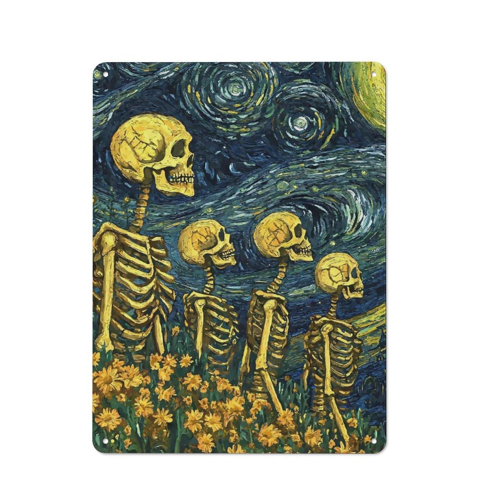 Junmoney Skeletons Starry Night Printed Metal Sign 40X30cm For Café Or Restaurant, For Hospitality Interior Collectors