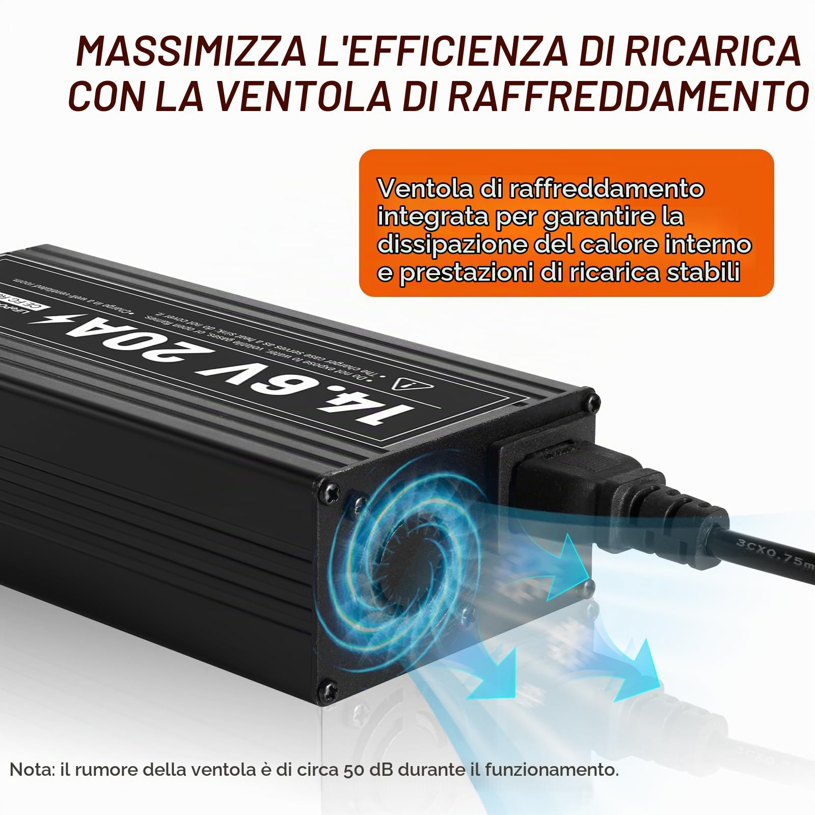 Caricatore LiFePO4 da 14,6 V, 20 A, con connetore impermeabile LD20, 3 stadi al litio con ricarica rapida per batteria LiFePO4 Deep Cycle, auto, camion