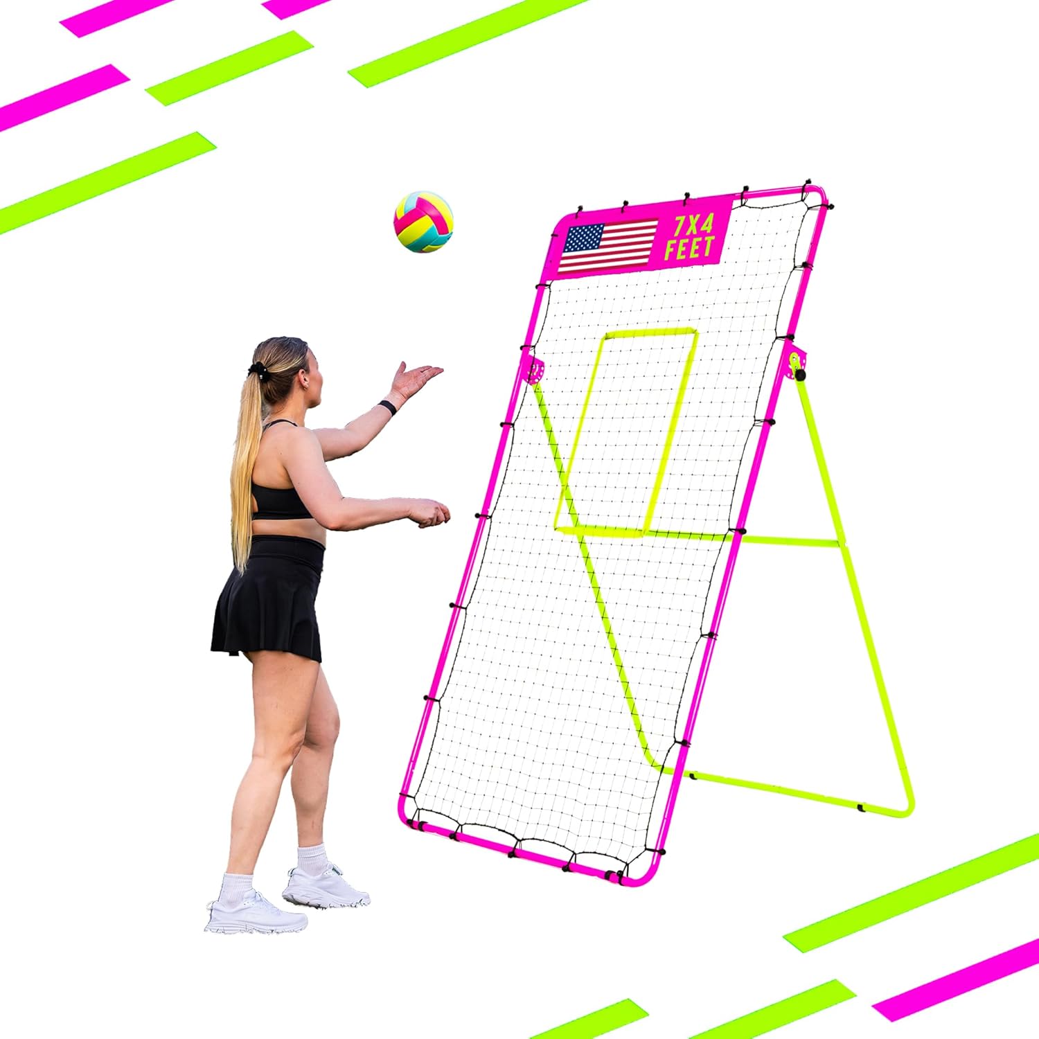 Photo 1 of  7x4 Ft Volleyball Rebounder Net; 6-Angle Adjustable Volleyball Training Aid and Video for Solo Practice; Durable Equipment for Bumping, Spiking, Lacrosse, Soccer, Tennis 