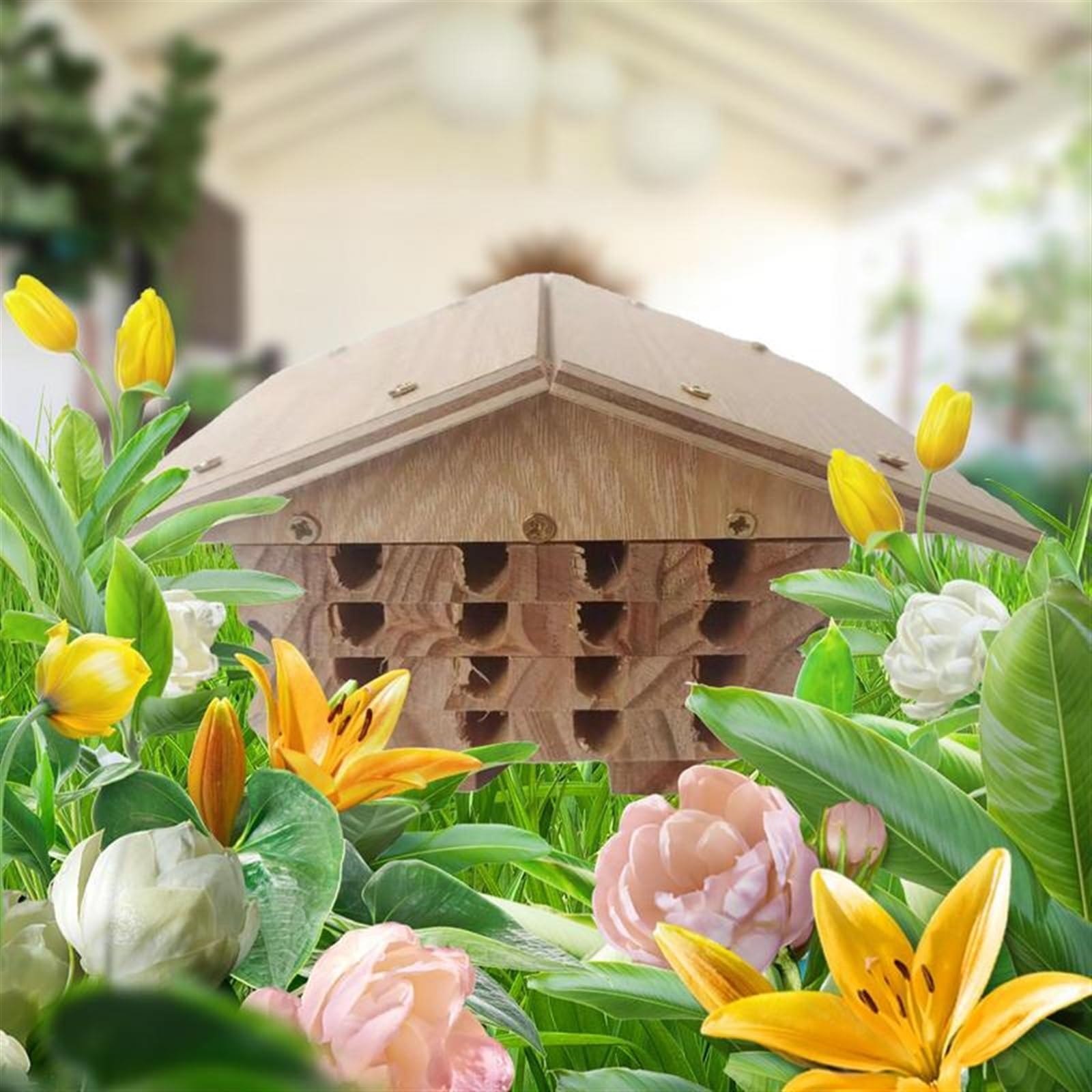 Bee House - Caja de anidación hecha a mano para habitación de abejas que atrae a los polinizadores de abejas pacíficas para mejorar las herramientas de jardín