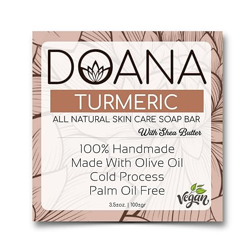 Barra de jabón de cúrcuma, ahora con manteca de karité, vegano, aceite de oliva y aceite de coco, sin aceite de palma, reduce el acné, desvanece las