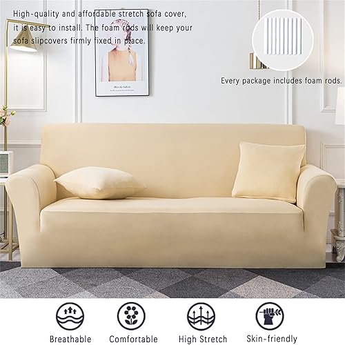 Miniatura 3 de Funda elástica para sofá de 1 pieza, para sofá biplaza de 2 cojines, protector de muebles con espuma antideslizante y parte inferior elástica para