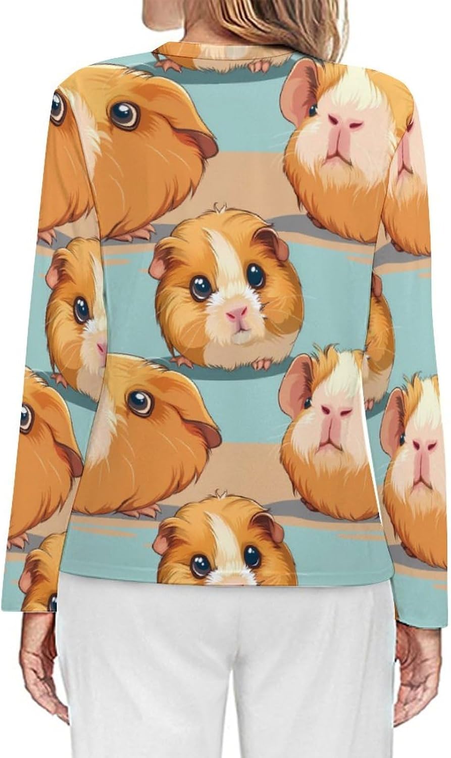 Cute Cartoon Guinea Pig Women's Pajama Top Sleepwear Pajamas Sleep T-Shirt Long Sleeve Shirt Crewneck Tee