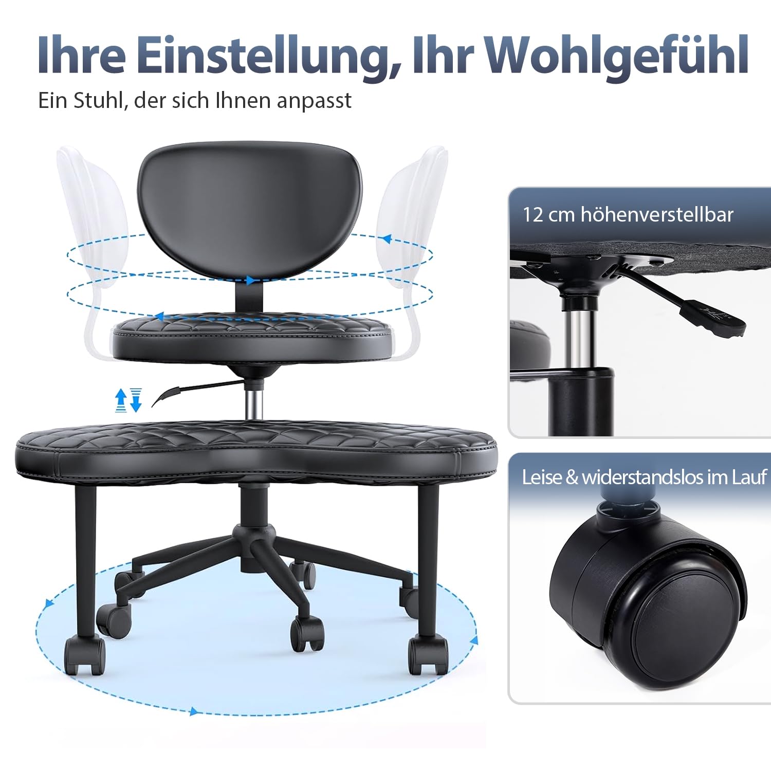 Kniestuhl mit gekreuzten Beinen, ergonomischer Schreibtischstuhl mit Verstellbarer Höhe, Meditationsstuhl für ADHS-Betroffene, gepolsterter Computerstuhl für Zuhause/Büro, Cordweiß