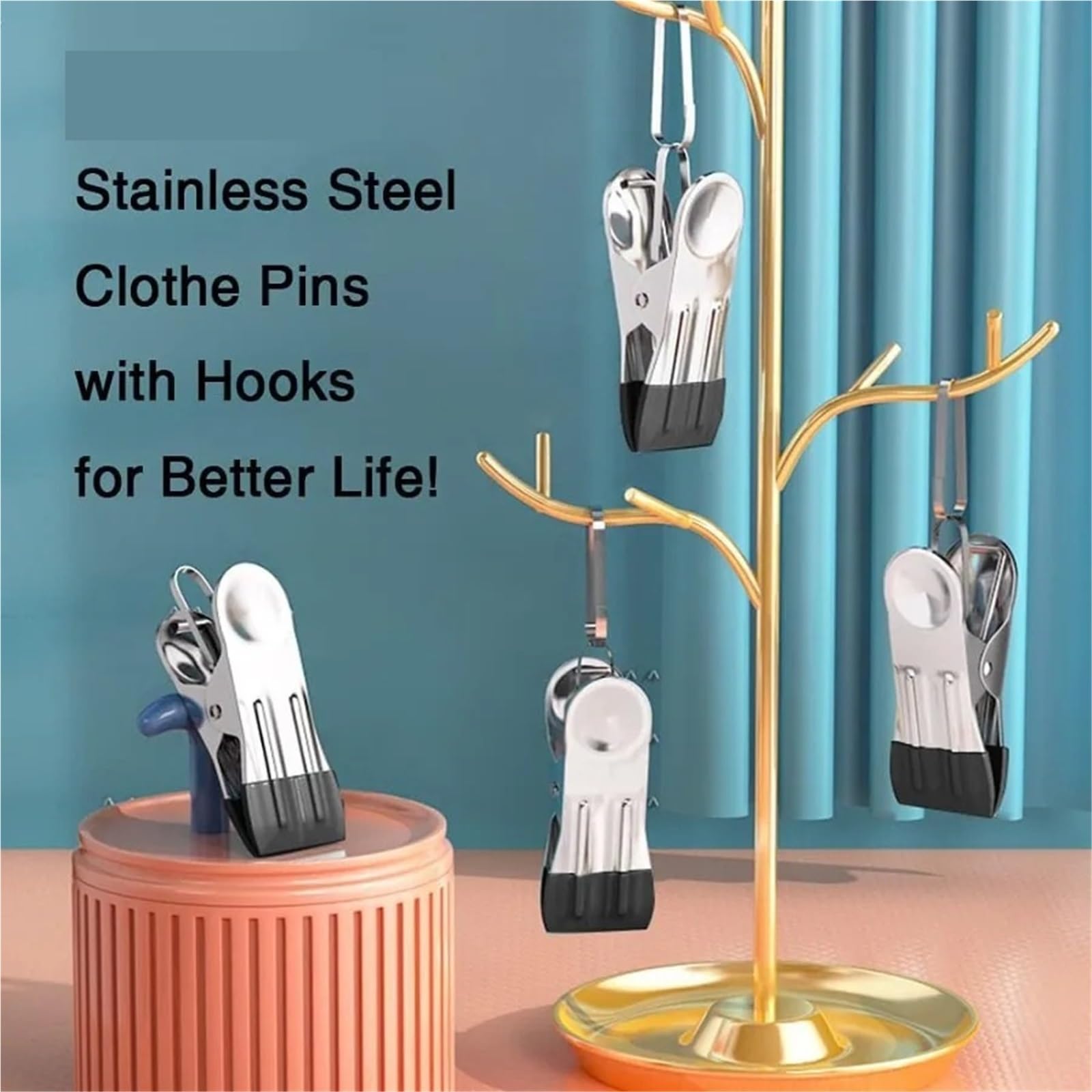 Pinzas de Ropa pequeñas con Gancho for Colgar fácilmente, Pinzas Acero Inoxidable, Clips Agarre lavandería Metal, Multiusos, 40 Uds para Ropa