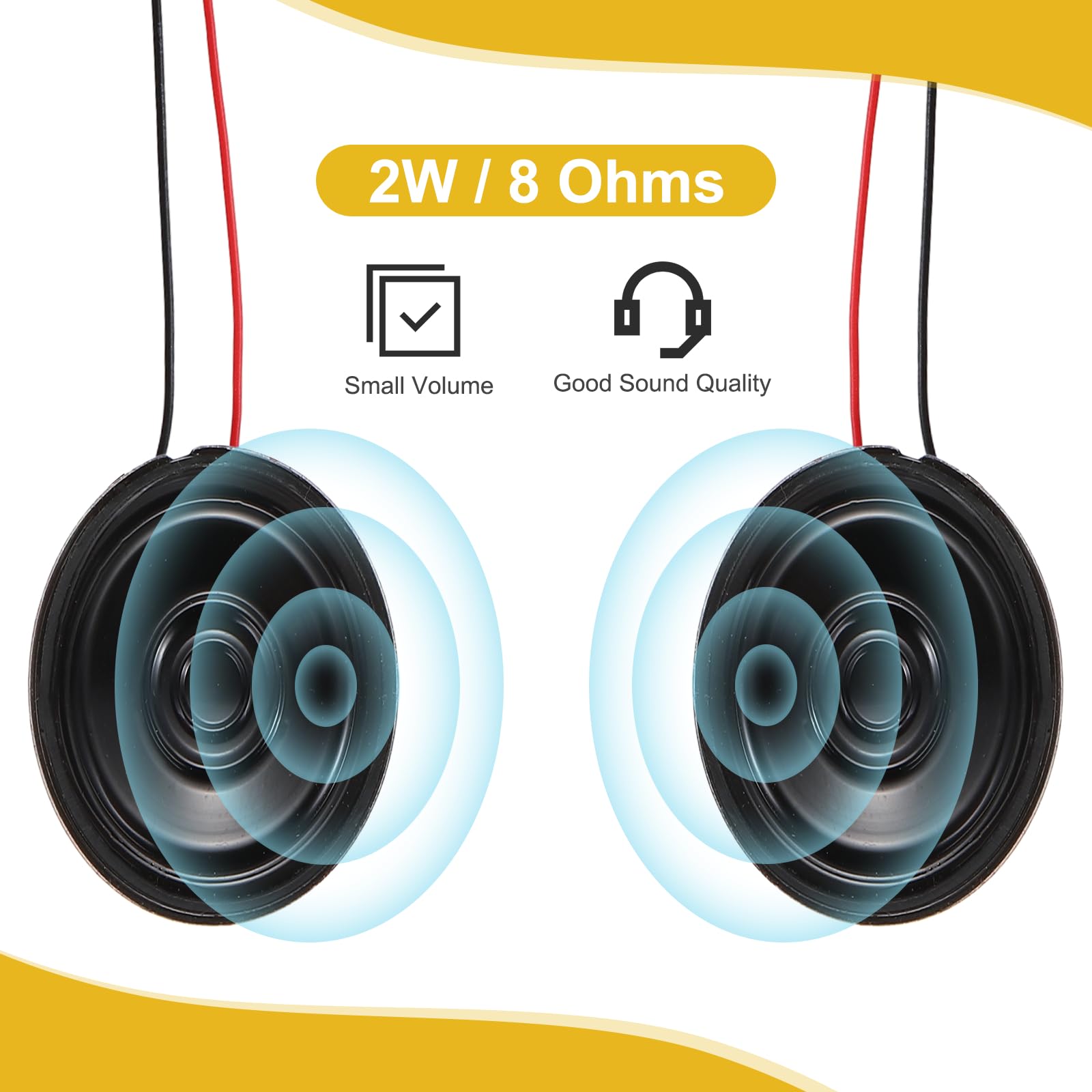 sourcing map 2 altoparlanti piccoli da 8 Ohm, 2 W, 36 mm di diametro, con guscio in metallo rotondo, con terminale da 100 mm, micro interno per DVD, EVD, mini altoparlante audio domestico