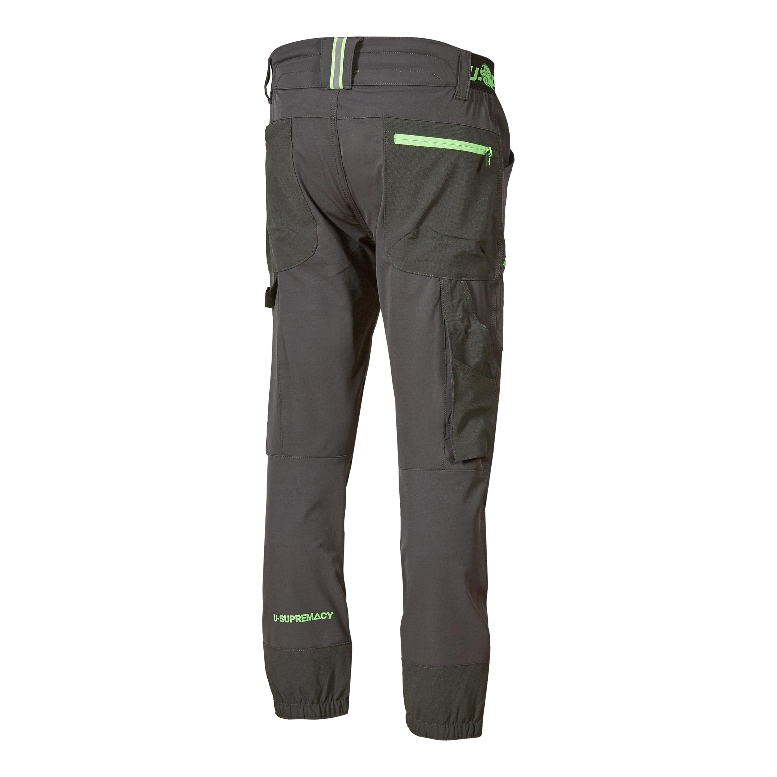 U-Power Don't Worry... BE Happy! - Pantalone da Lavoro in Tessuto Stretch, con Tasche, vestibilità Jogging Horizon Asphalt Grey/Green, Pantaloni Casual da Lavoro Uomo