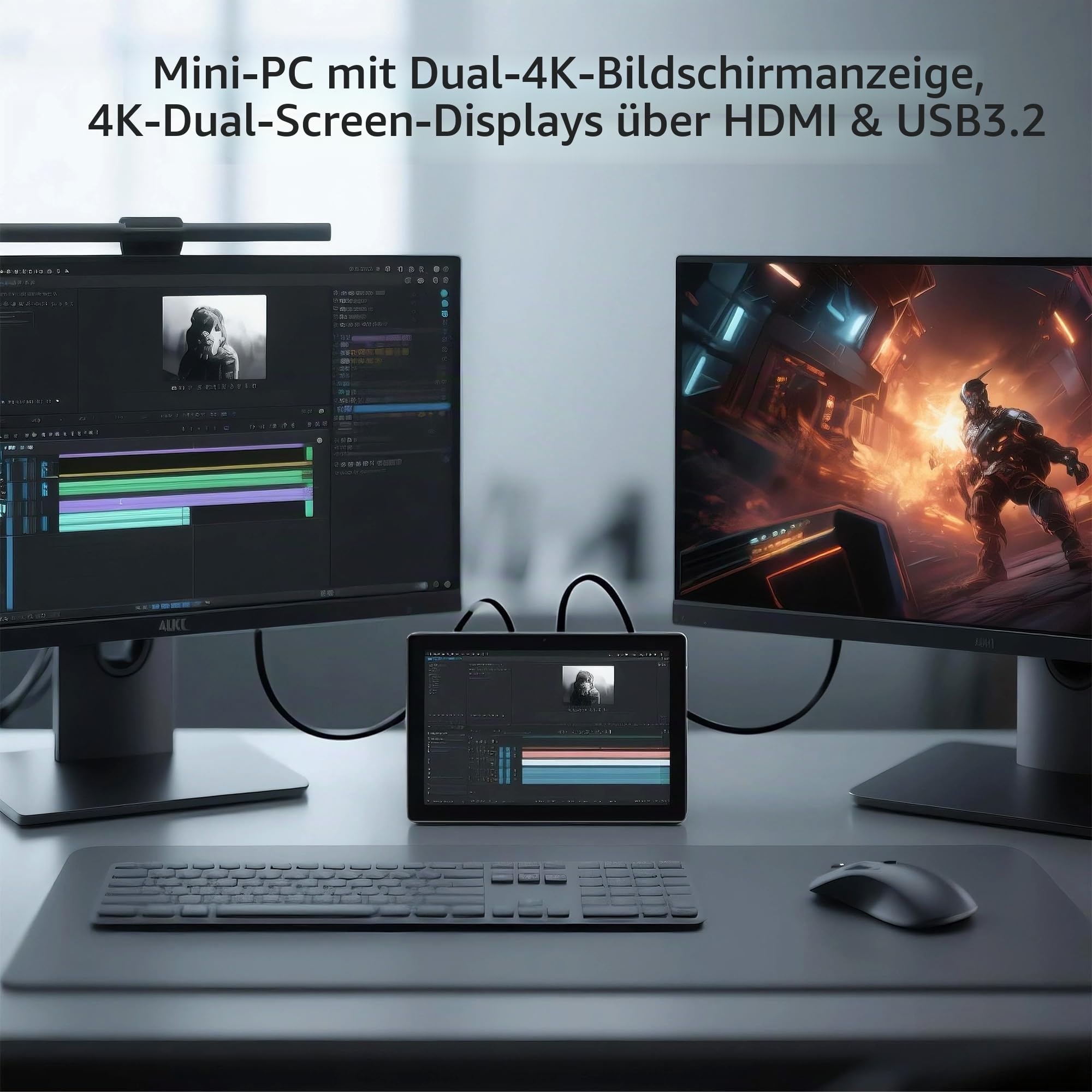 Mini Computer PC Mini PC Desktop Celeron N95, 16GB RAM 256GB eMMC, Win 11 Pro Mini-pc mit 7 Zoll Touchscreen HD 1280x800, Dualer 4K Display Ausgang, HDMI, USB-C, Wifi5,0, Duales LAN