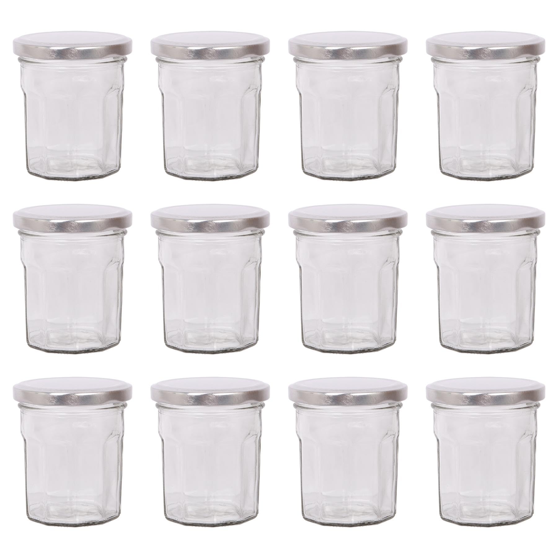 Argon Tableware Glass Jam Jars with Lids - 185ml - Pack of 12
