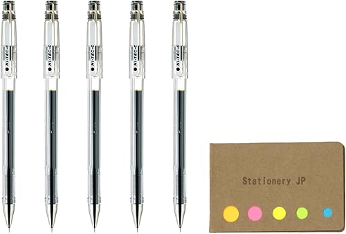 Pilot Hi-Tec-C 05 - Bolígrafo de tinta de gel, punta extrafina de 0.020 in, tinta azul, paquete de 5, juego de notas adhesivas