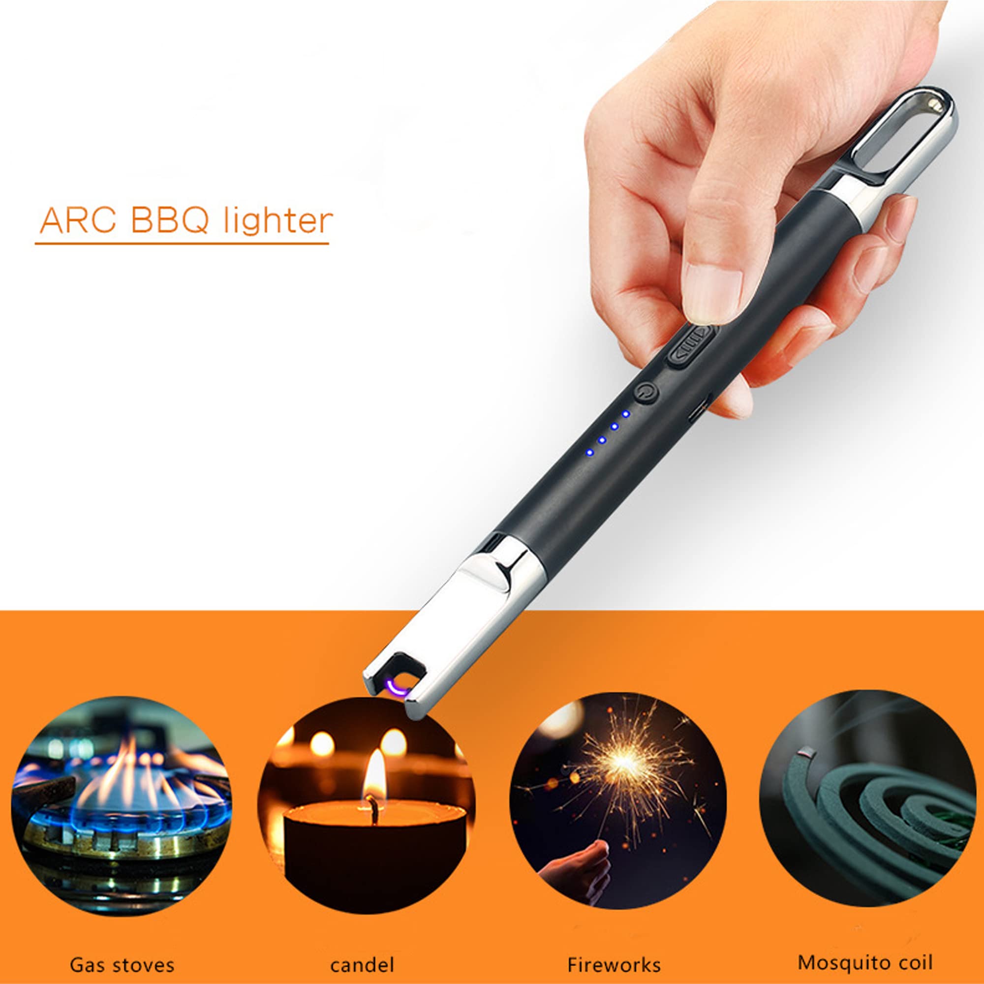 Paquet de 4 Briquets à Bougies Portables à Arc Électrique Coupe-Vent sans Flamme USB Rechargeable avec Crochet LED Affichage de la Batterie pour la Cuisine à Domicile